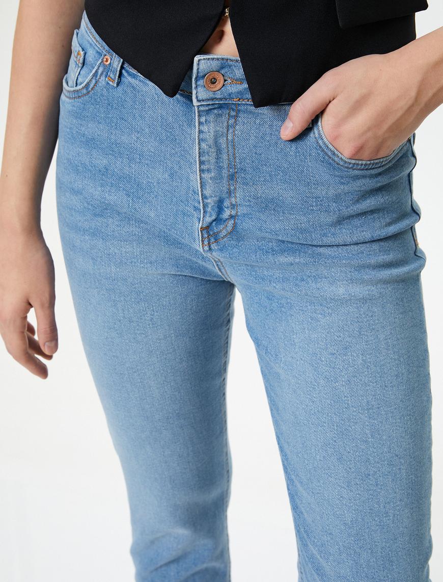   Normal Bel Kot Pantolon Düz Paça Pamuklu Cepli Normal Kesim - Eve Jean