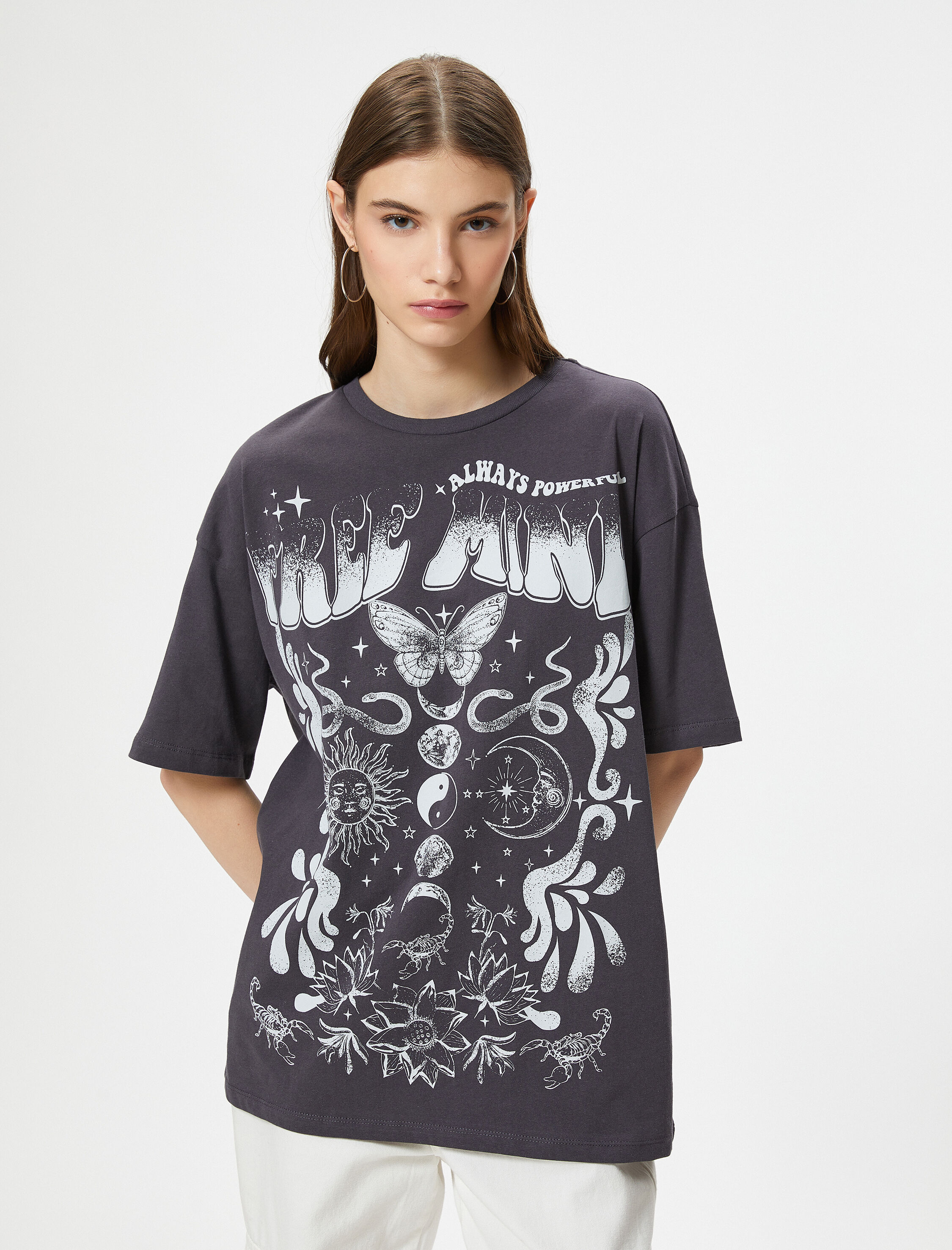   Baskılı Tişört Rahat Kesim Kısa Kollu Yuvarlak Yaka Pamuklu