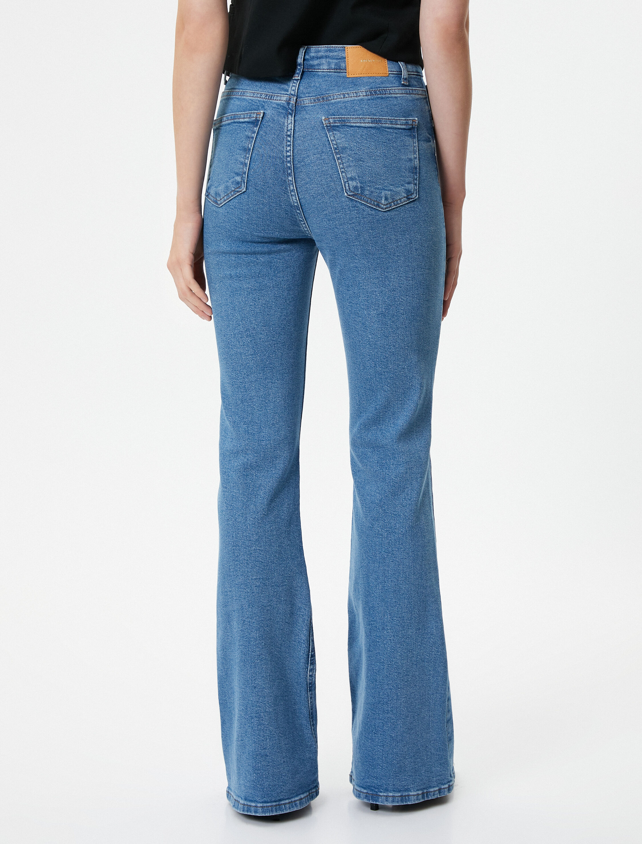   İspanyol Paça Kot Pantolon Dar Kesim Yüksek Bel Esnek Pamuklu Cepli - Flare Slim Jean