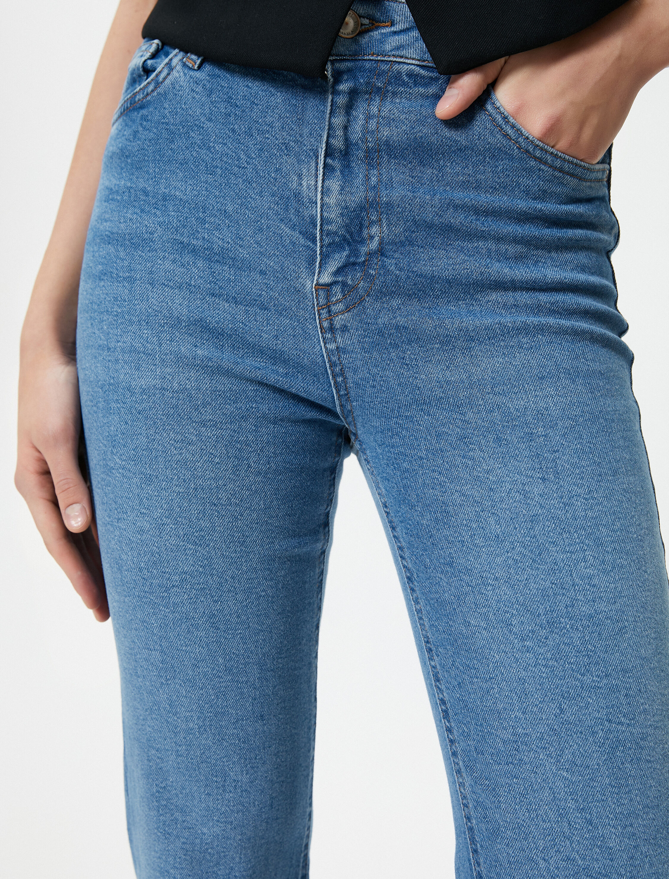   İspanyol Paça Kot Pantolon Dar Kesim Yüksek Bel Esnek Pamuklu Cepli - Flare Slim Jean