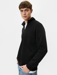 Yarım Fermuarlı Sweatshirt Basic Dik Yaka Ribanalı Uzun Kollu Şardonlu