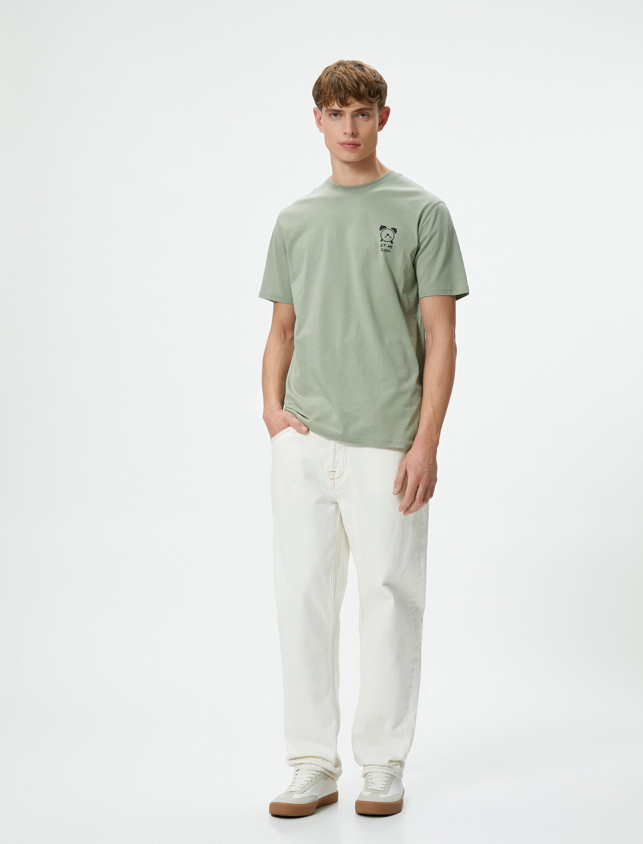   Slogan Baskılı Tişört Slim Fit Bisiklet Yaka Kısa Kollu Pamuklu