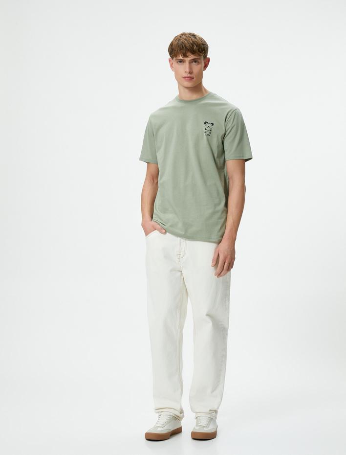  Slogan Baskılı Tişört Slim Fit Bisiklet Yaka Kısa Kollu Pamuklu