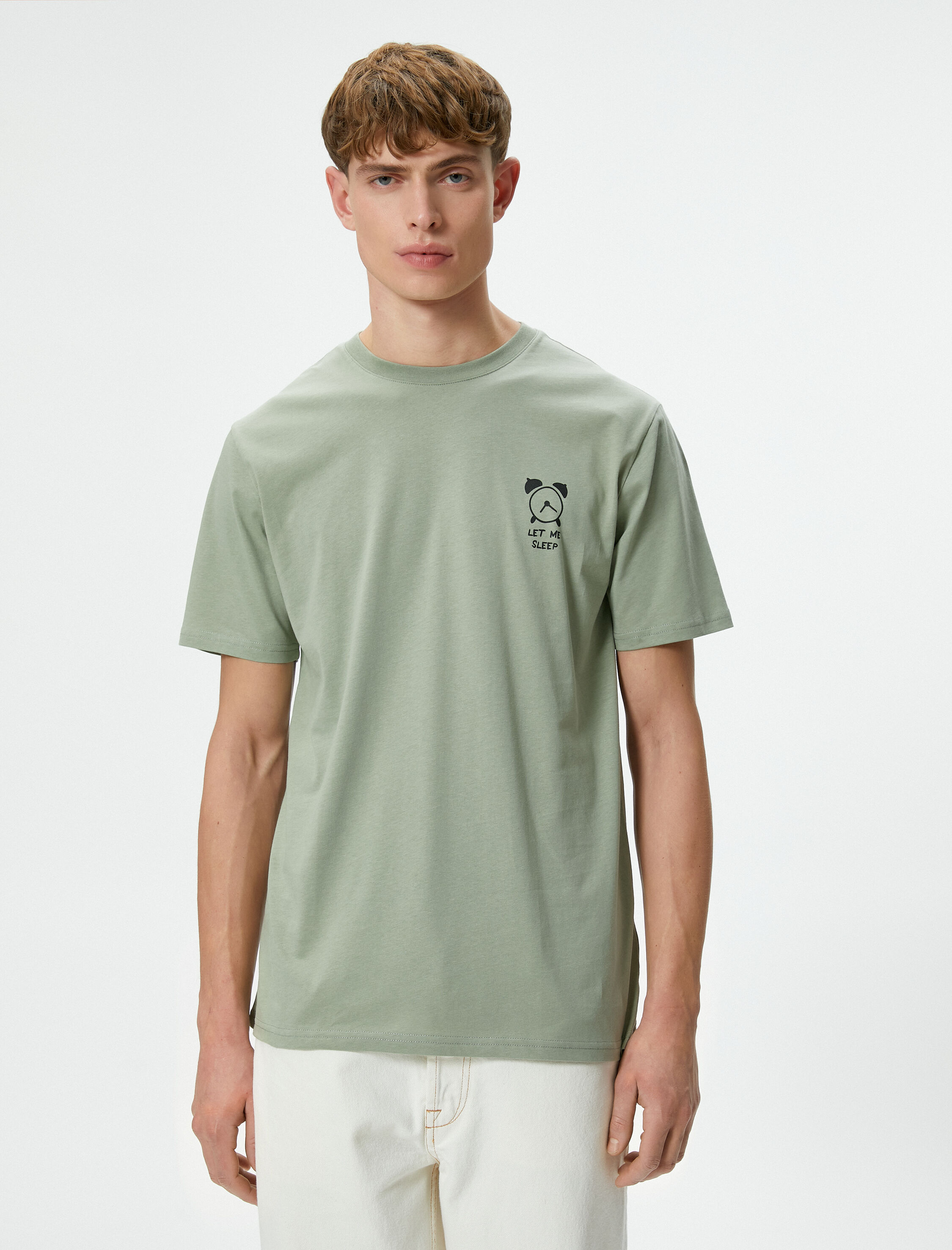   Slogan Baskılı Tişört Slim Fit Bisiklet Yaka Kısa Kollu Pamuklu