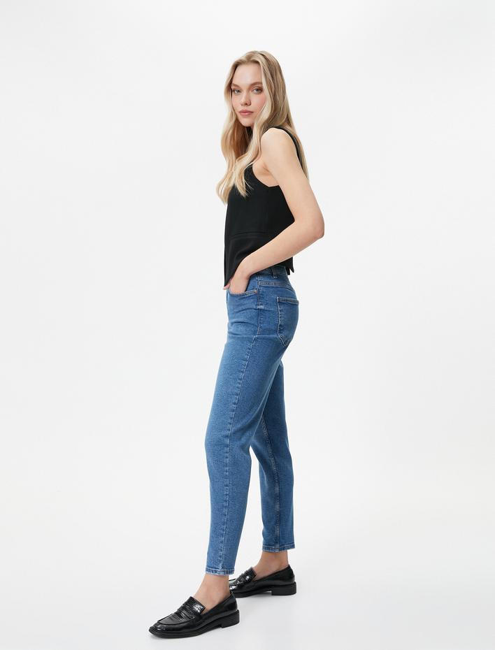  Yüksek Bel Slim Fit Kot Pantolon Rahat Kesim Dar Crop Paça Esnek Pamuklu - Mom Jean