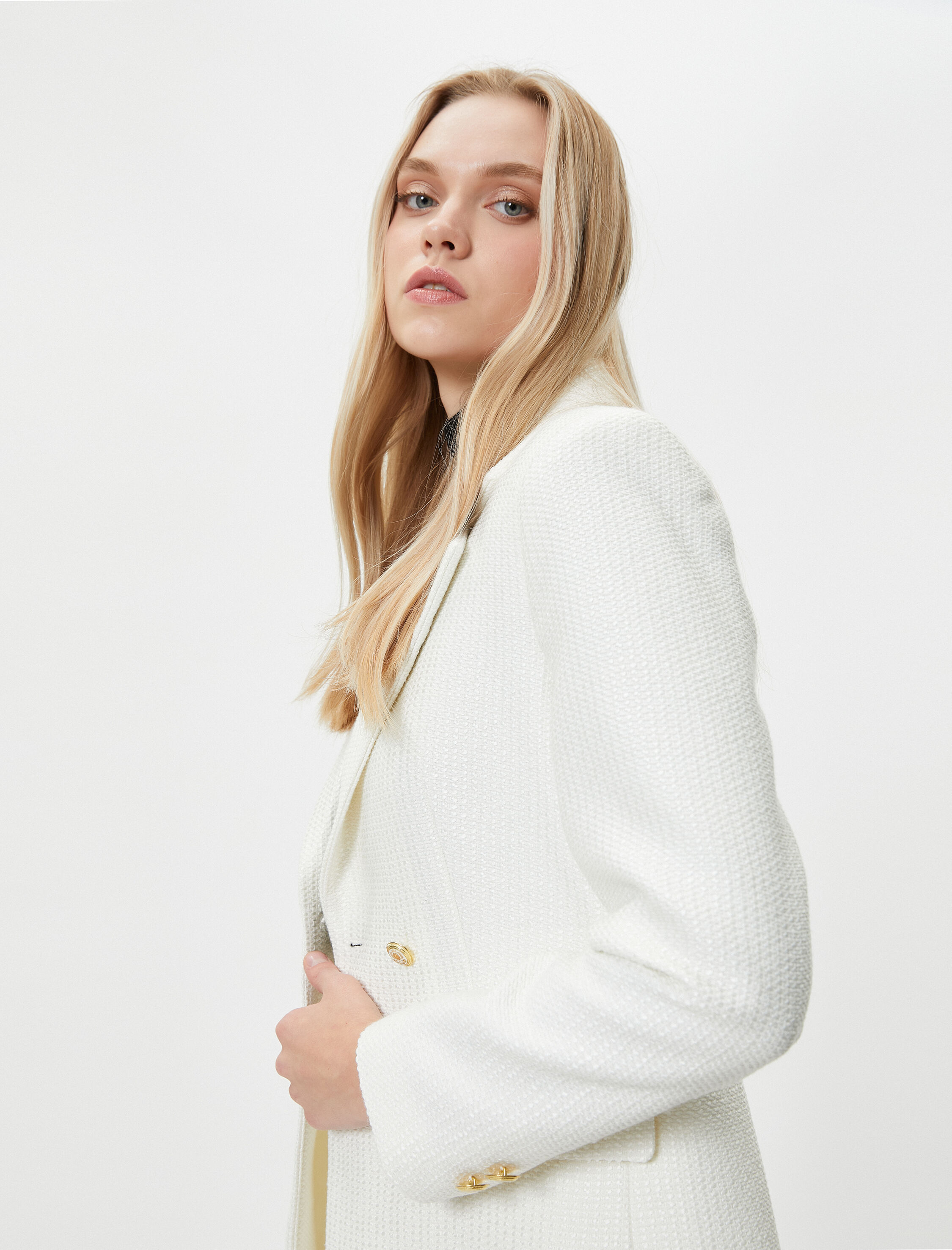   Tüvit Blazer Ceket Kruvaze Düğmeli Cepli