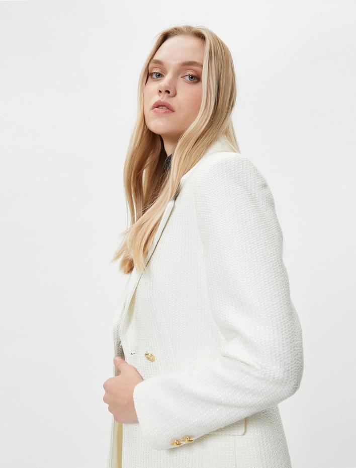  Tüvit Blazer Ceket Kruvaze Düğmeli Cepli