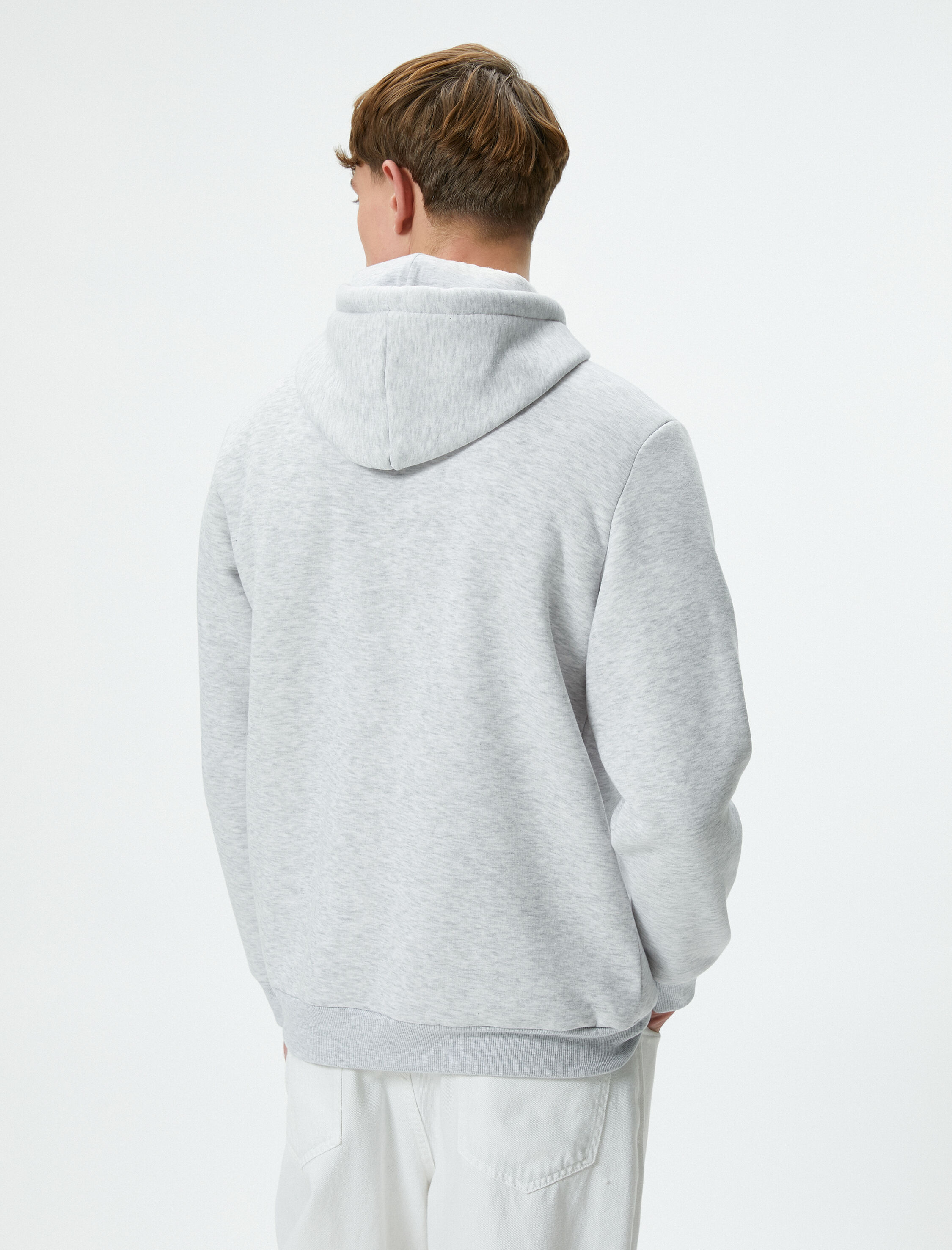   Basic Kapşonlu Sweatshirt Uzun Kollu Ribanalı Şardonlu