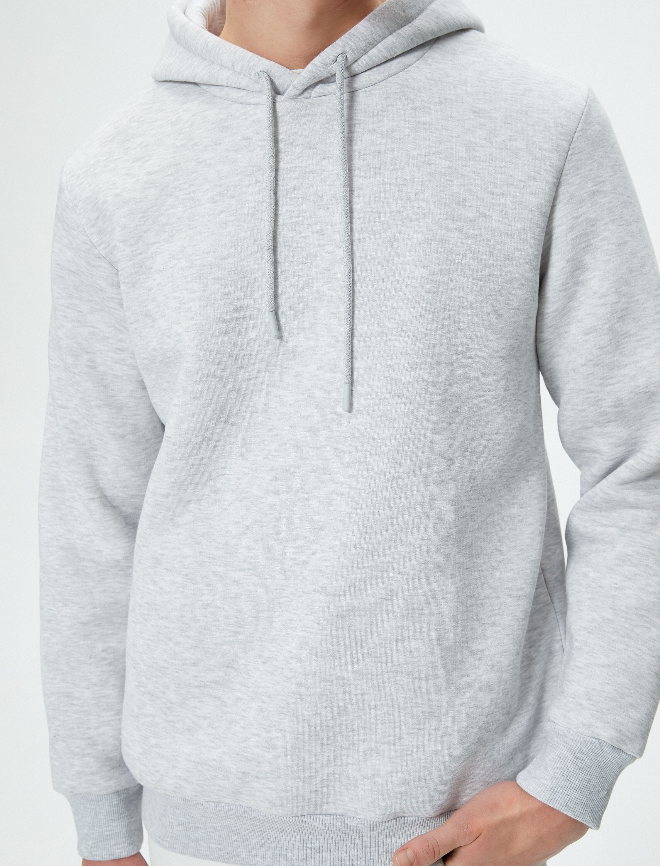   Basic Kapşonlu Sweatshirt Uzun Kollu Ribanalı Şardonlu