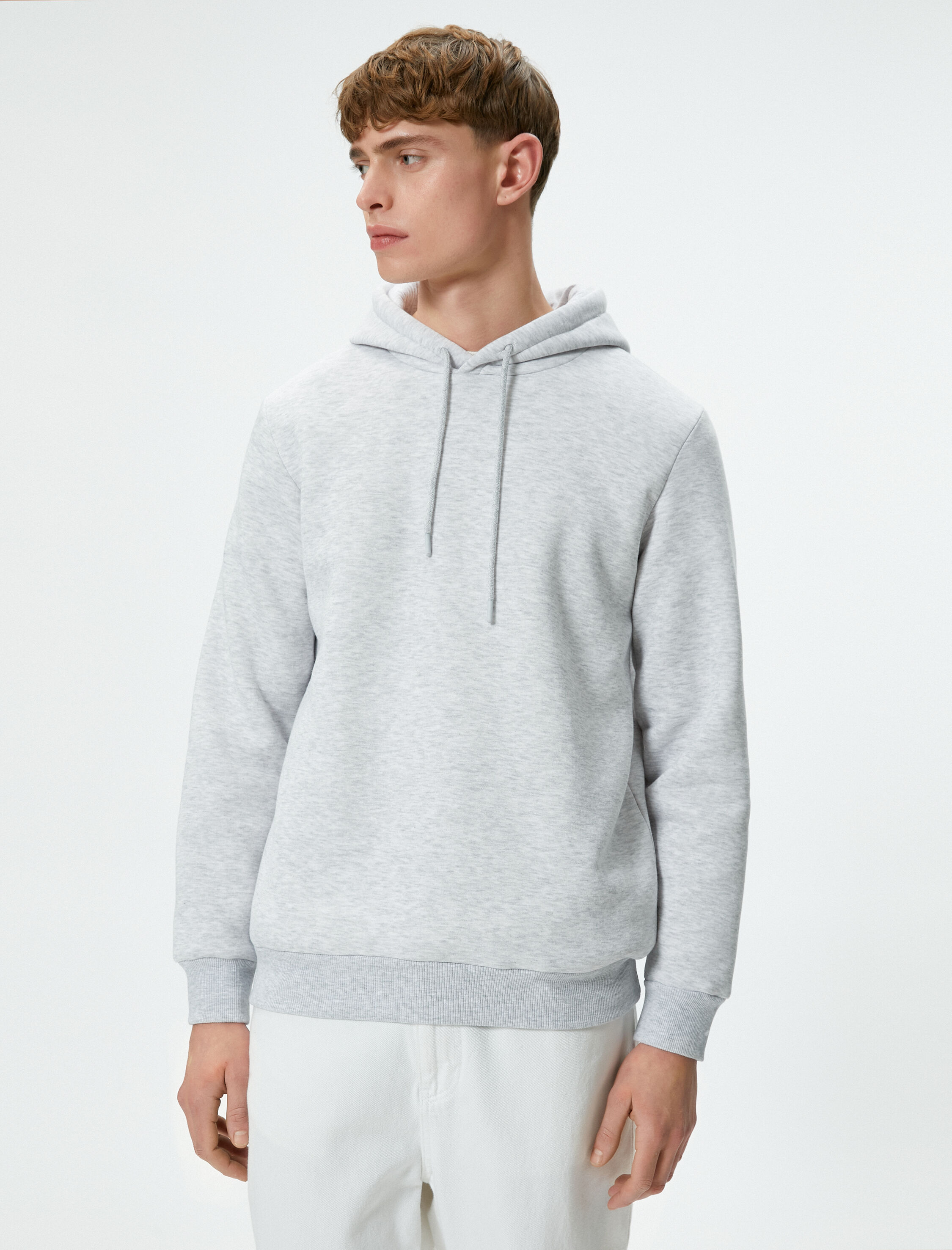   Basic Kapşonlu Sweatshirt Uzun Kollu Ribanalı Şardonlu