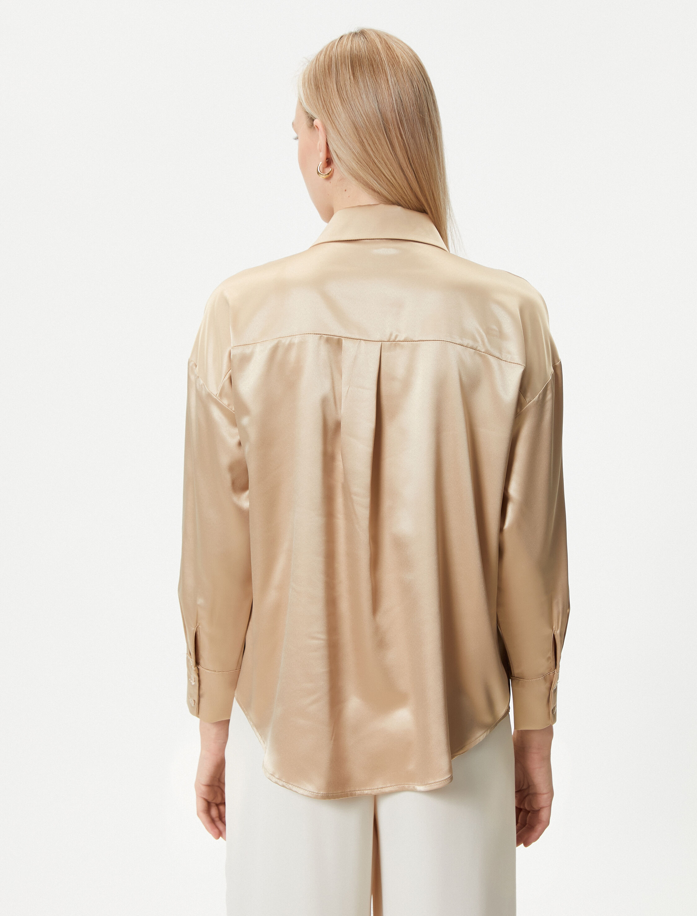 Saten Gömlek Uzun Kollu Düğmeli Klasik Yaka