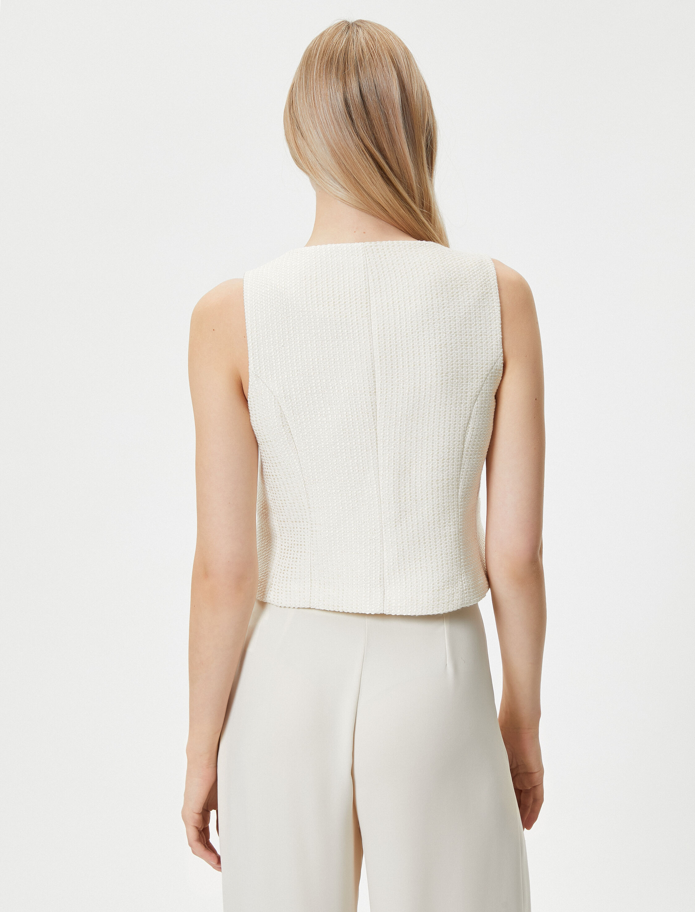   Tüvit Yelek Kare Yaka Düğmeli Fleto Cepli