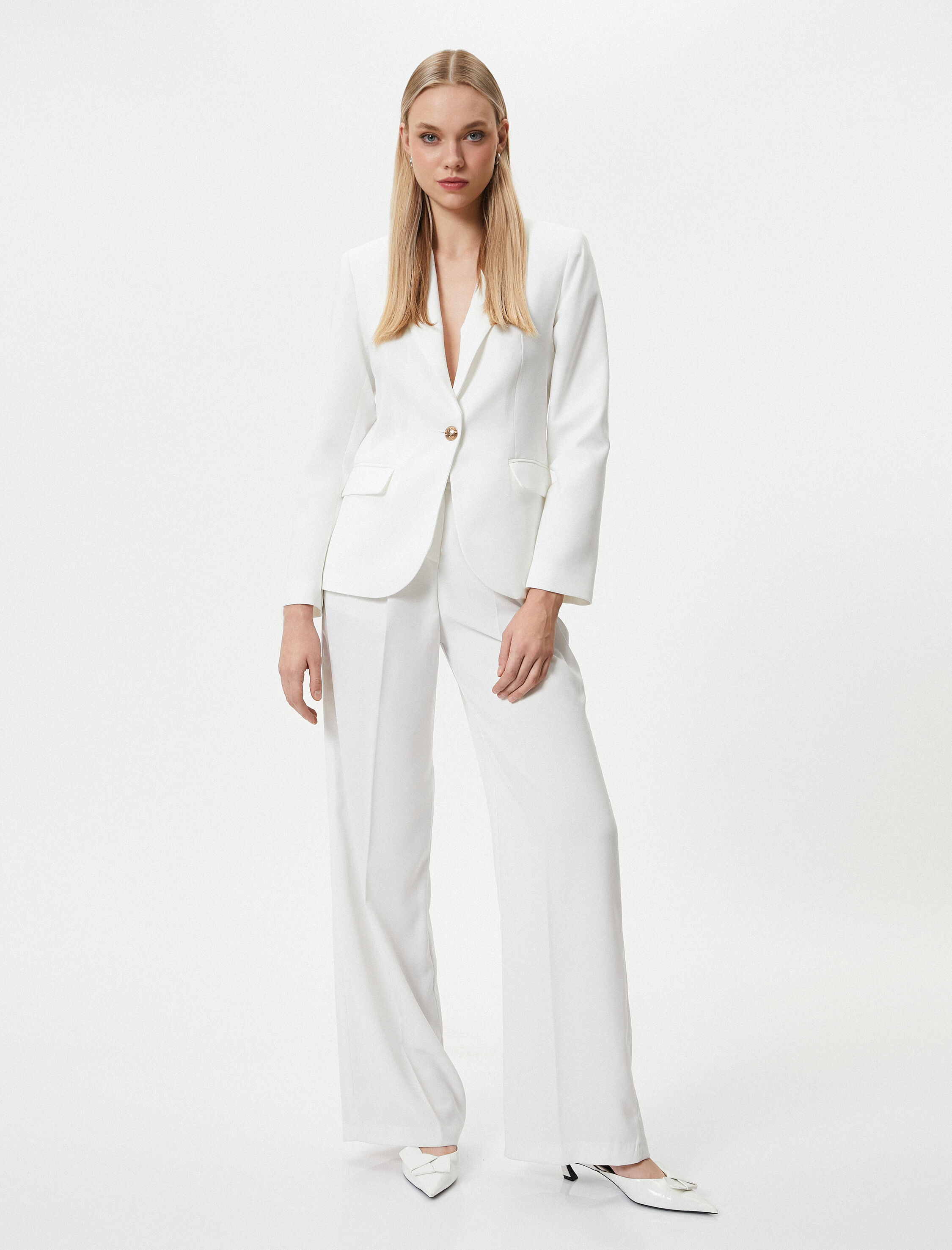   Blazer Ceket Tek Düğmeli Kapaklı Cepli