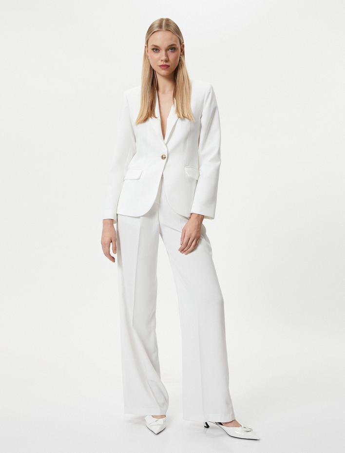  Blazer Ceket Tek Düğmeli Kapaklı Cepli