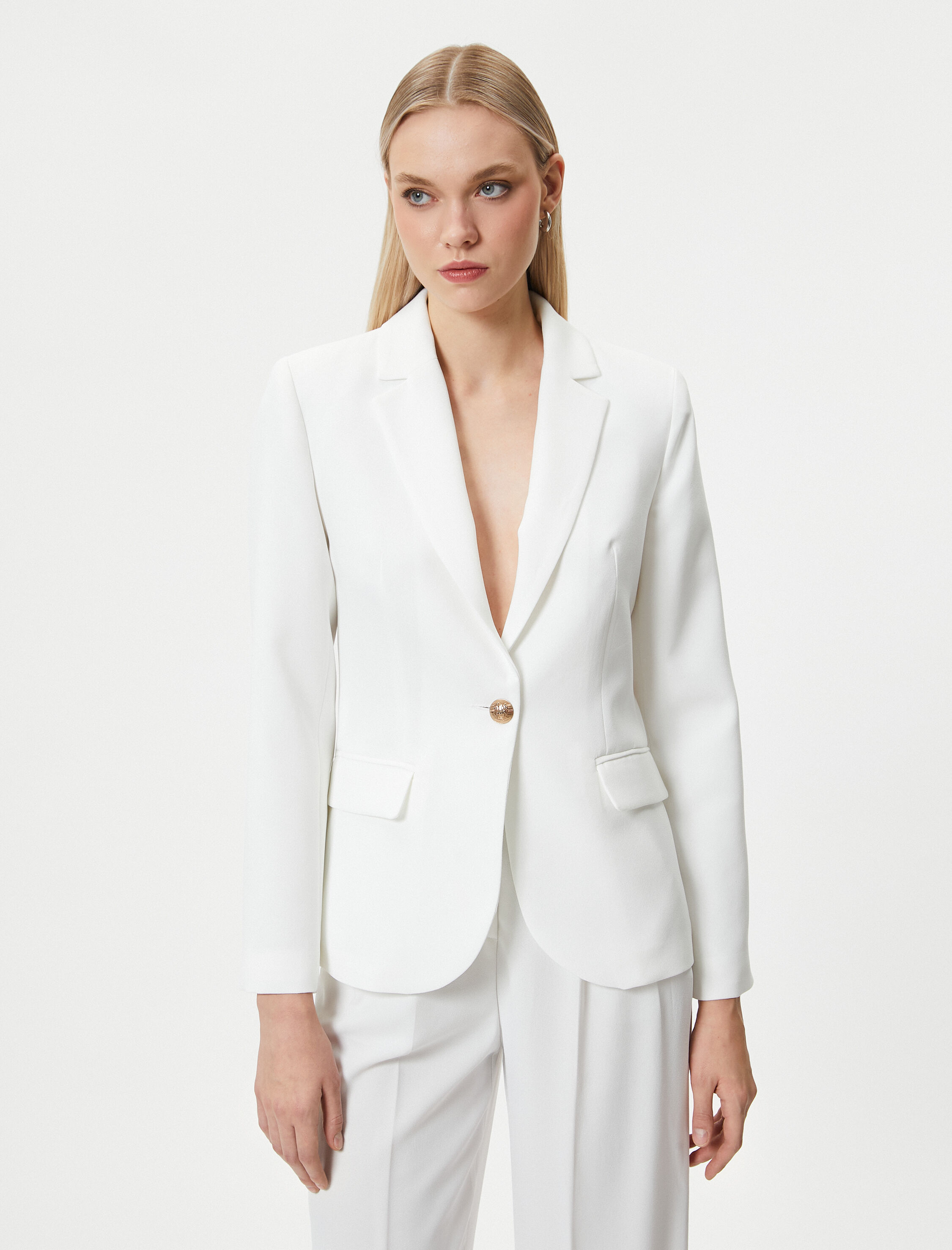   Blazer Ceket Tek Düğmeli Kapaklı Cepli