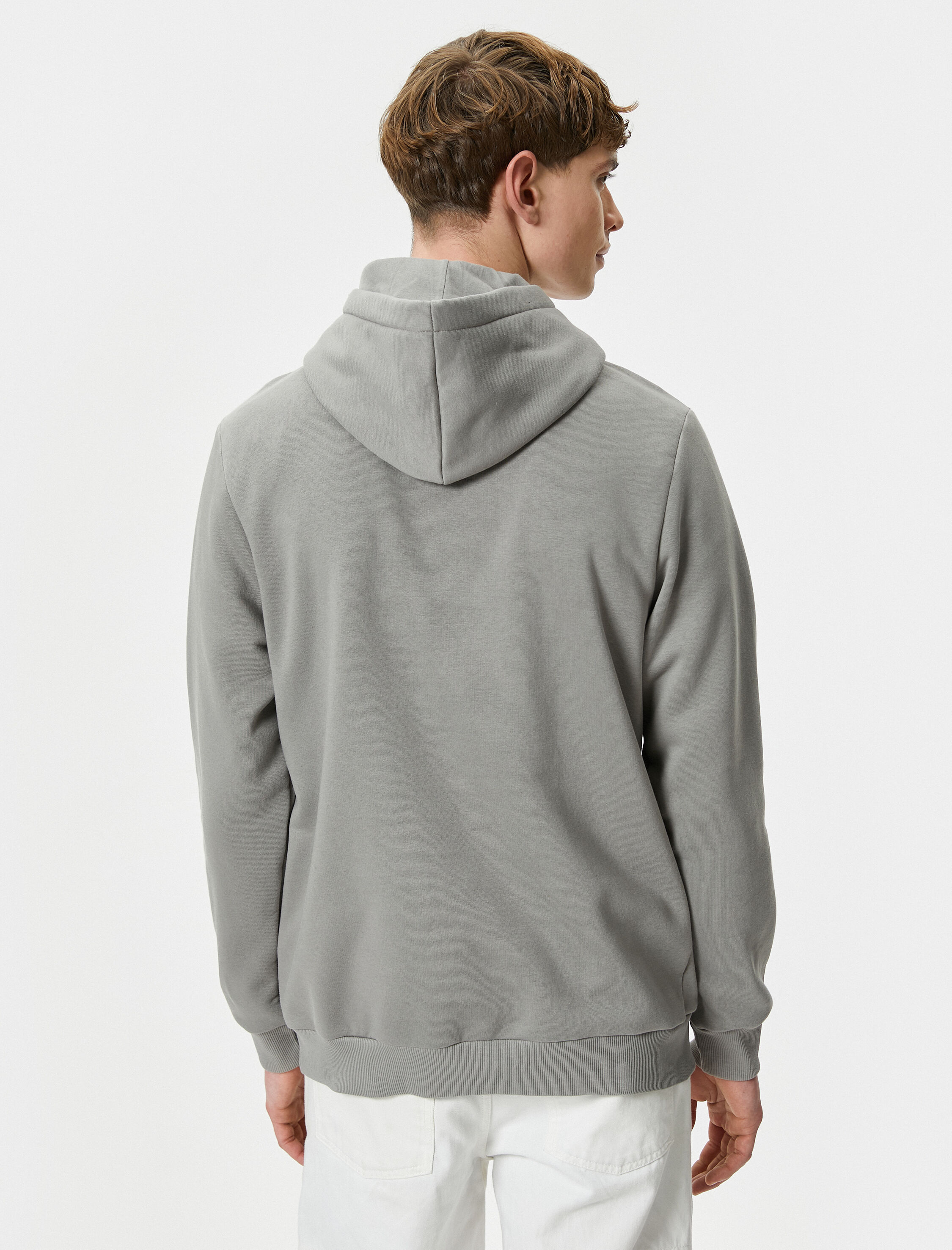   Kapşonlu Sweatshirt Kolej Baskılı Uzun Kollu Ribanalı Şardonlu