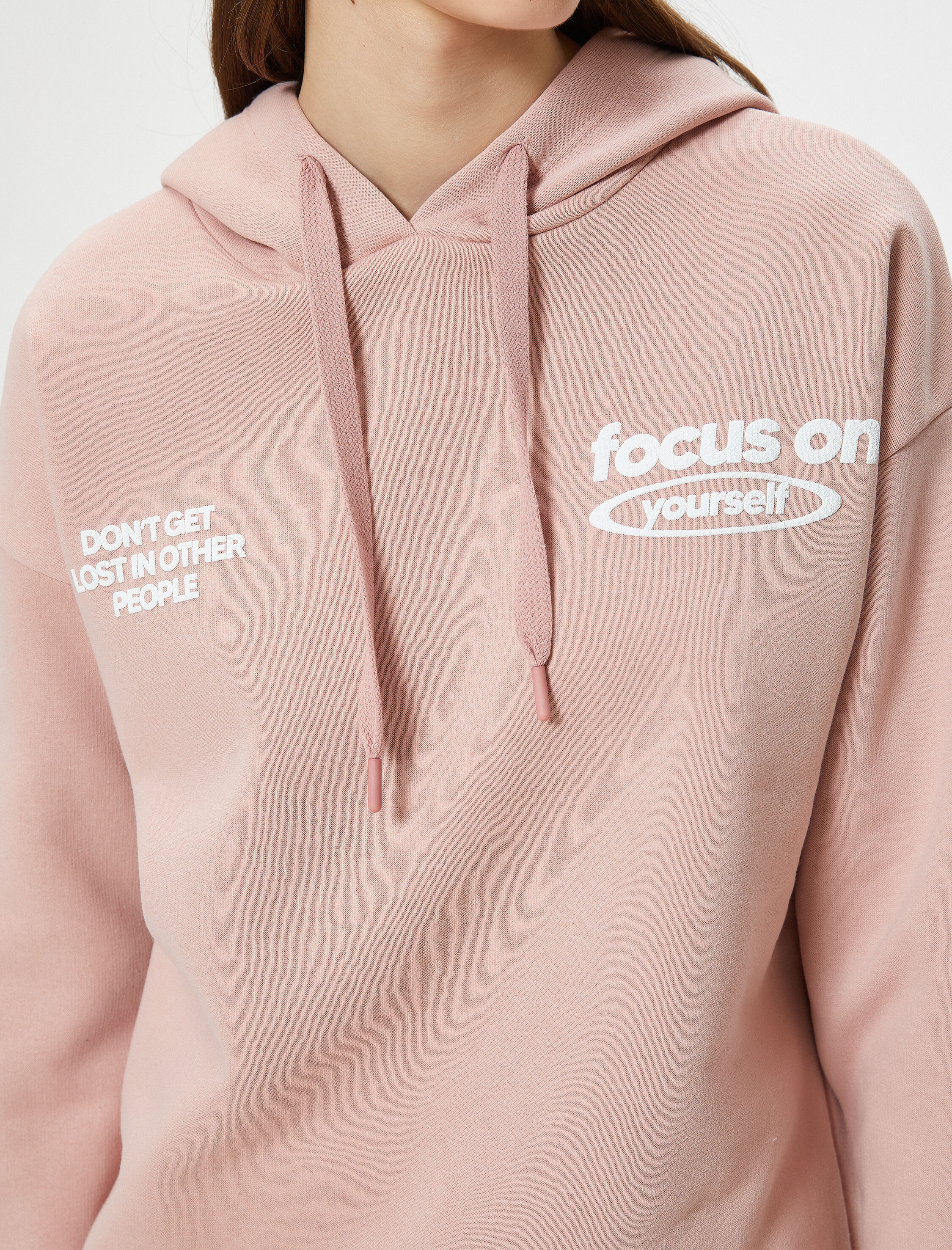   Şardonlu Kapşonlu Sweatshirt Arkası Baskılı Rahat Kalıp Pamuk Karışımlı