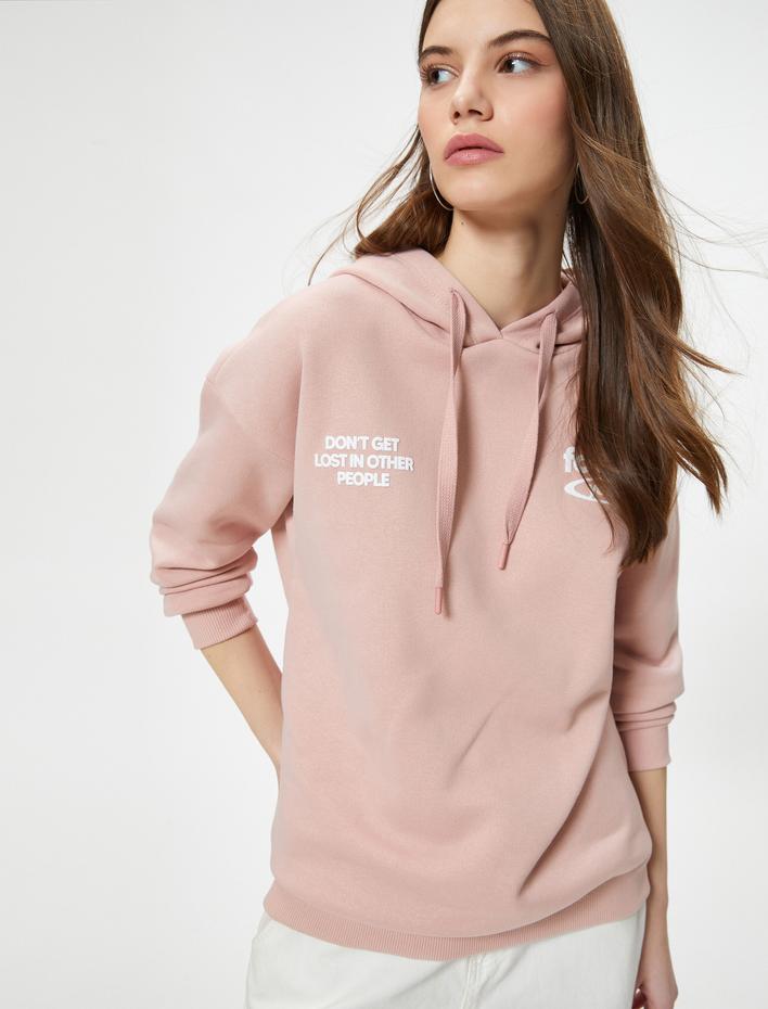  Kapşonlu Sweatshirt Arkası Baskılı Rahat Kalıp Pamuk Karışımlı