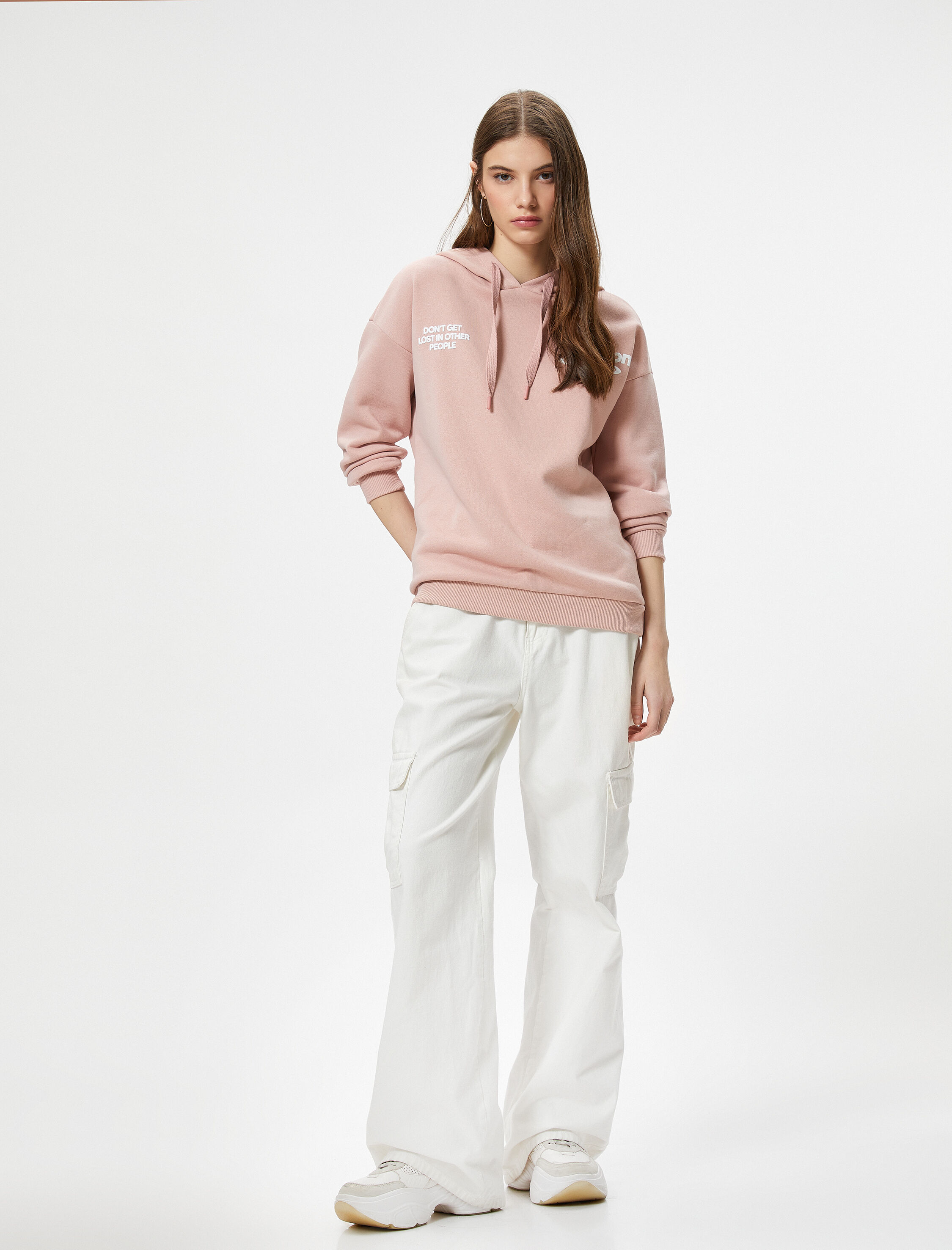   Şardonlu Kapşonlu Sweatshirt Arkası Baskılı Rahat Kalıp Pamuk Karışımlı