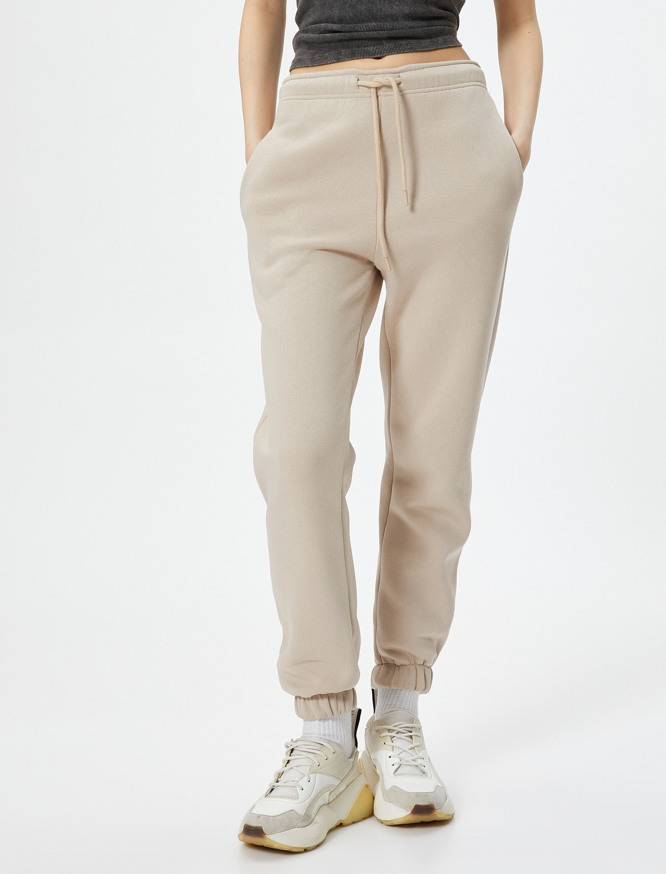   Şardonlu Jogger Eşofman Altı Beli Lastikli Bağcıklı Cep Detaylı