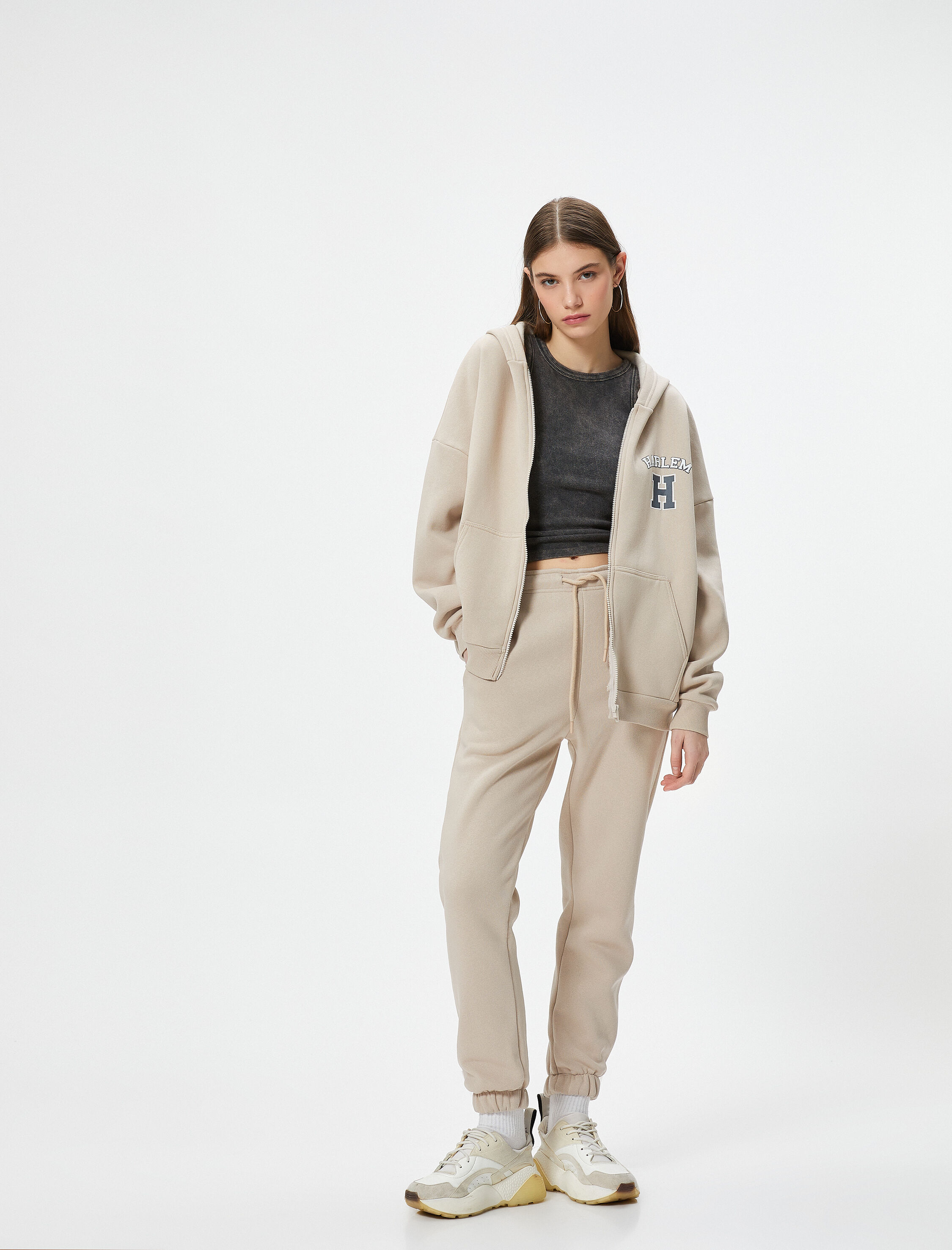   Şardonlu Jogger Eşofman Altı Beli Lastikli Bağcıklı Cep Detaylı