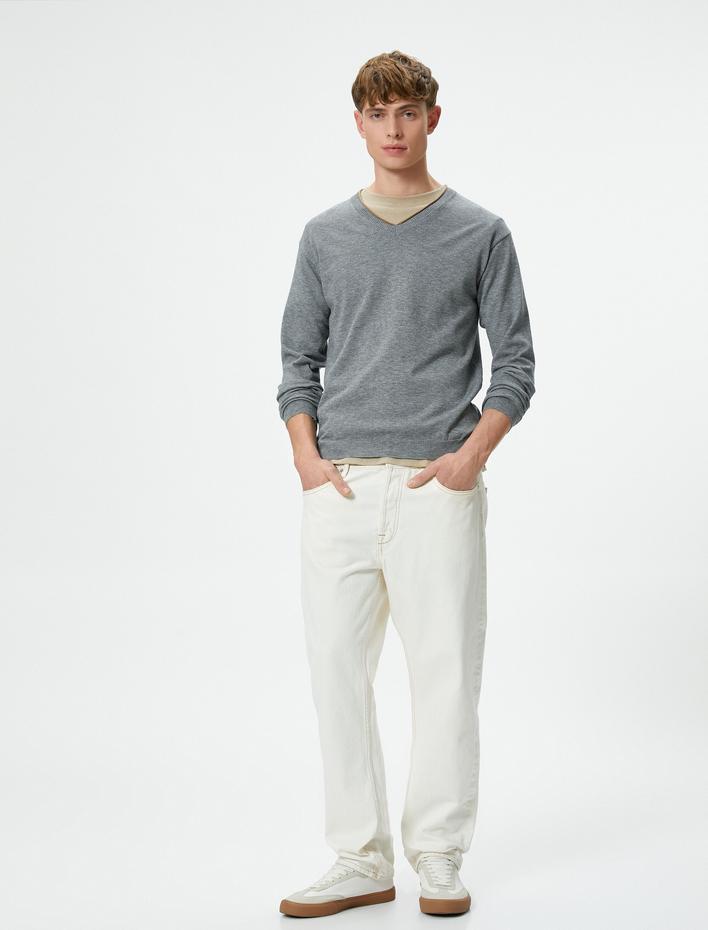  V Yaka Kazak Triko Slim Fit Uzun Kollu