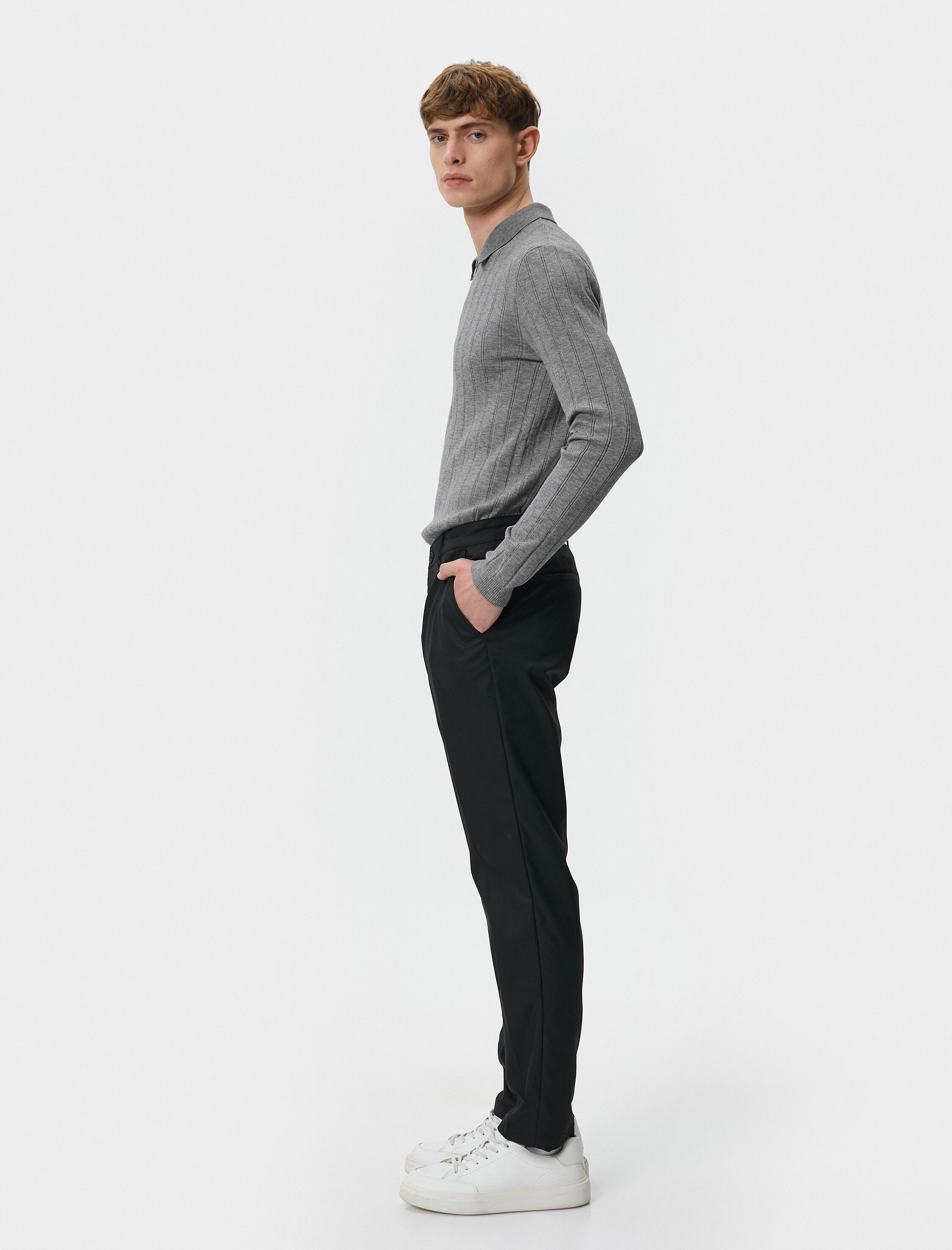   Polo Yaka Kazak Yarım Fermuarlı Slim Fit Dokulu