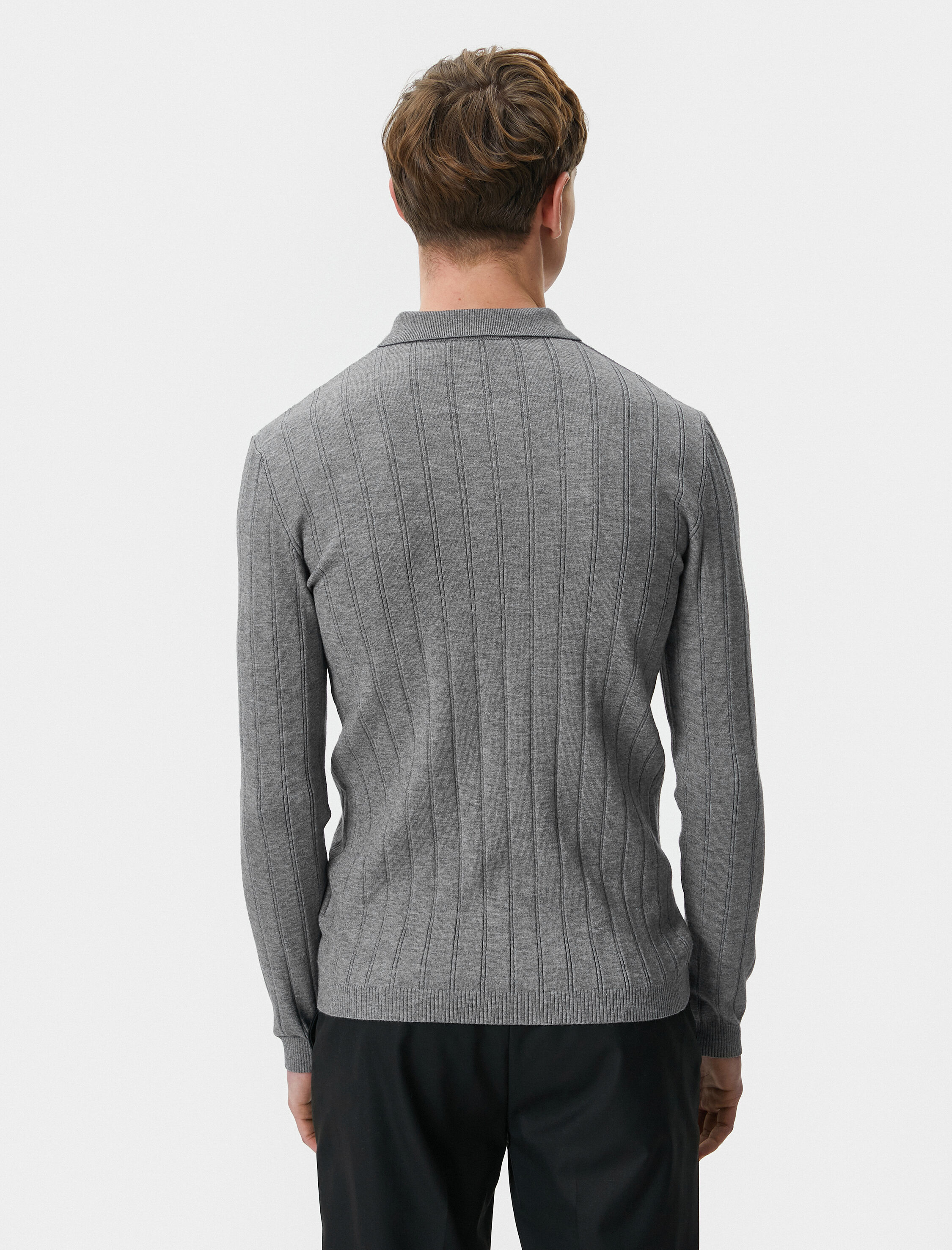   Polo Yaka Kazak Yarım Fermuarlı Slim Fit Dokulu