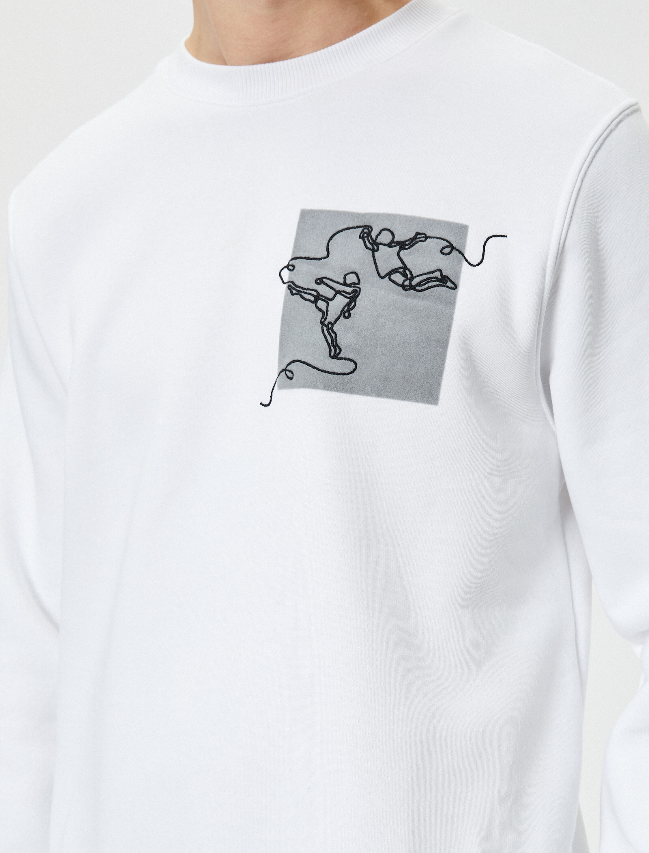   Bisiklet Yaka Sweatshirt Soyut Baskılı Uzun Kollu Ribanalı Şardonlu