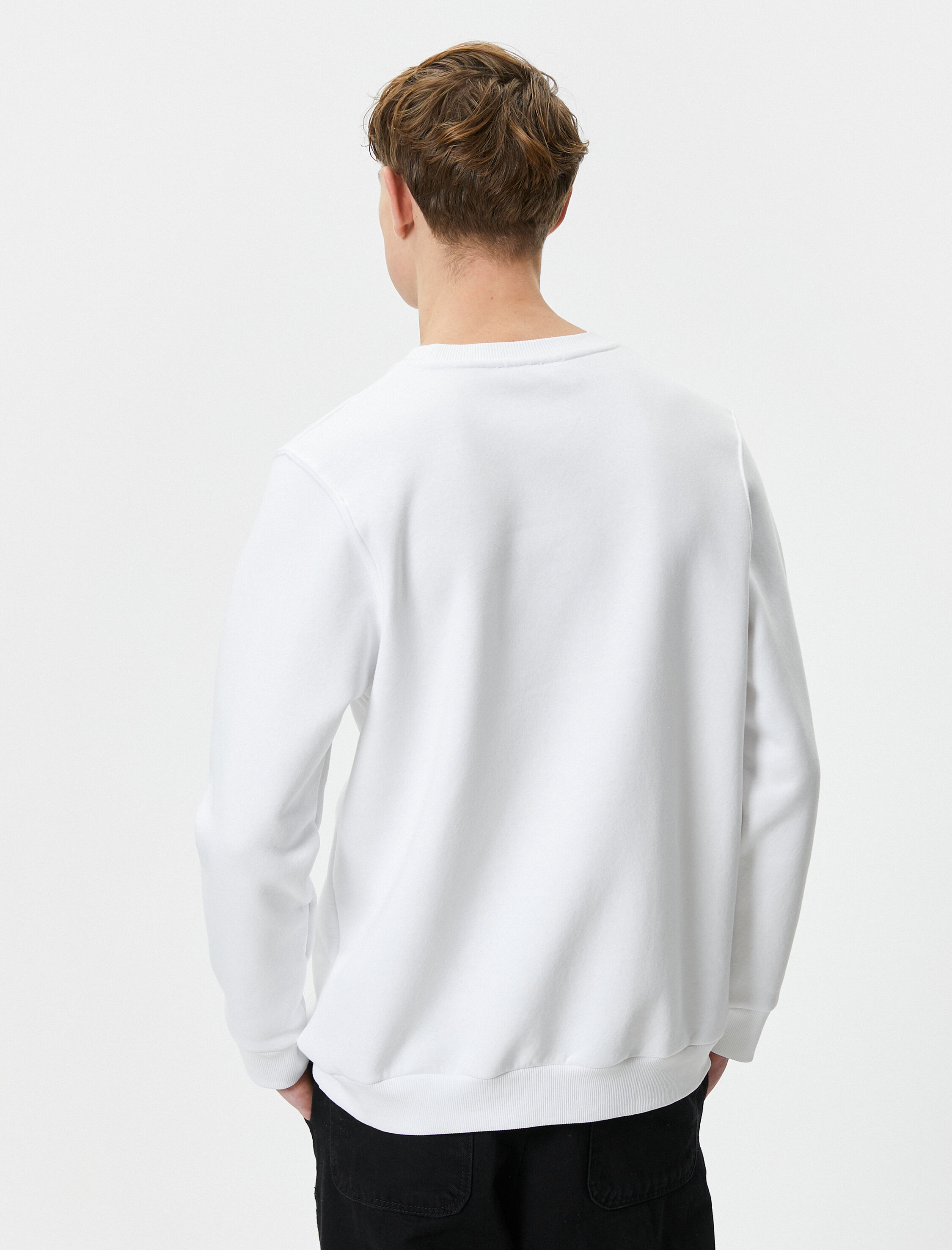   Bisiklet Yaka Sweatshirt Soyut Baskılı Uzun Kollu Ribanalı Şardonlu