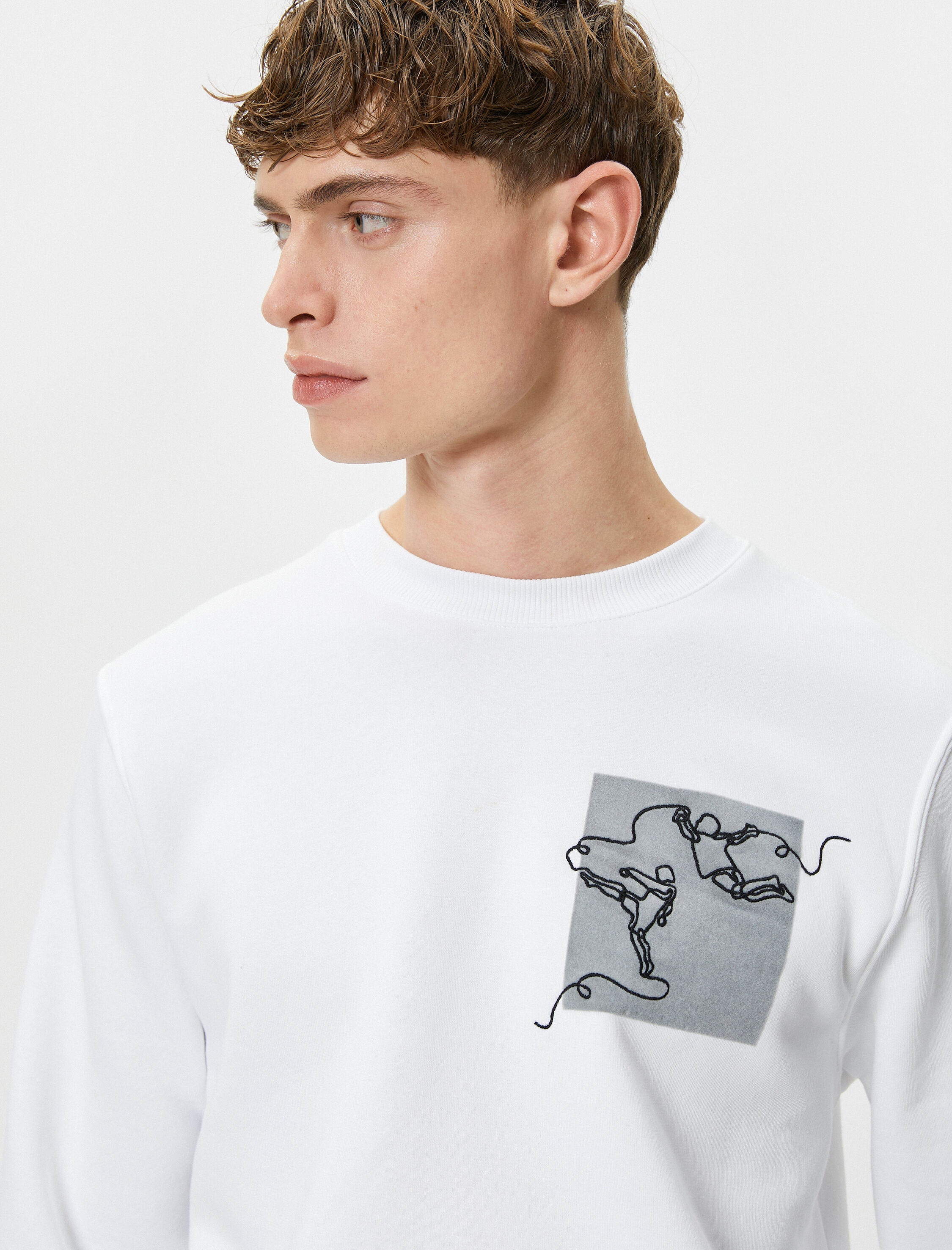   Bisiklet Yaka Sweatshirt Soyut Baskılı Uzun Kollu Ribanalı Şardonlu