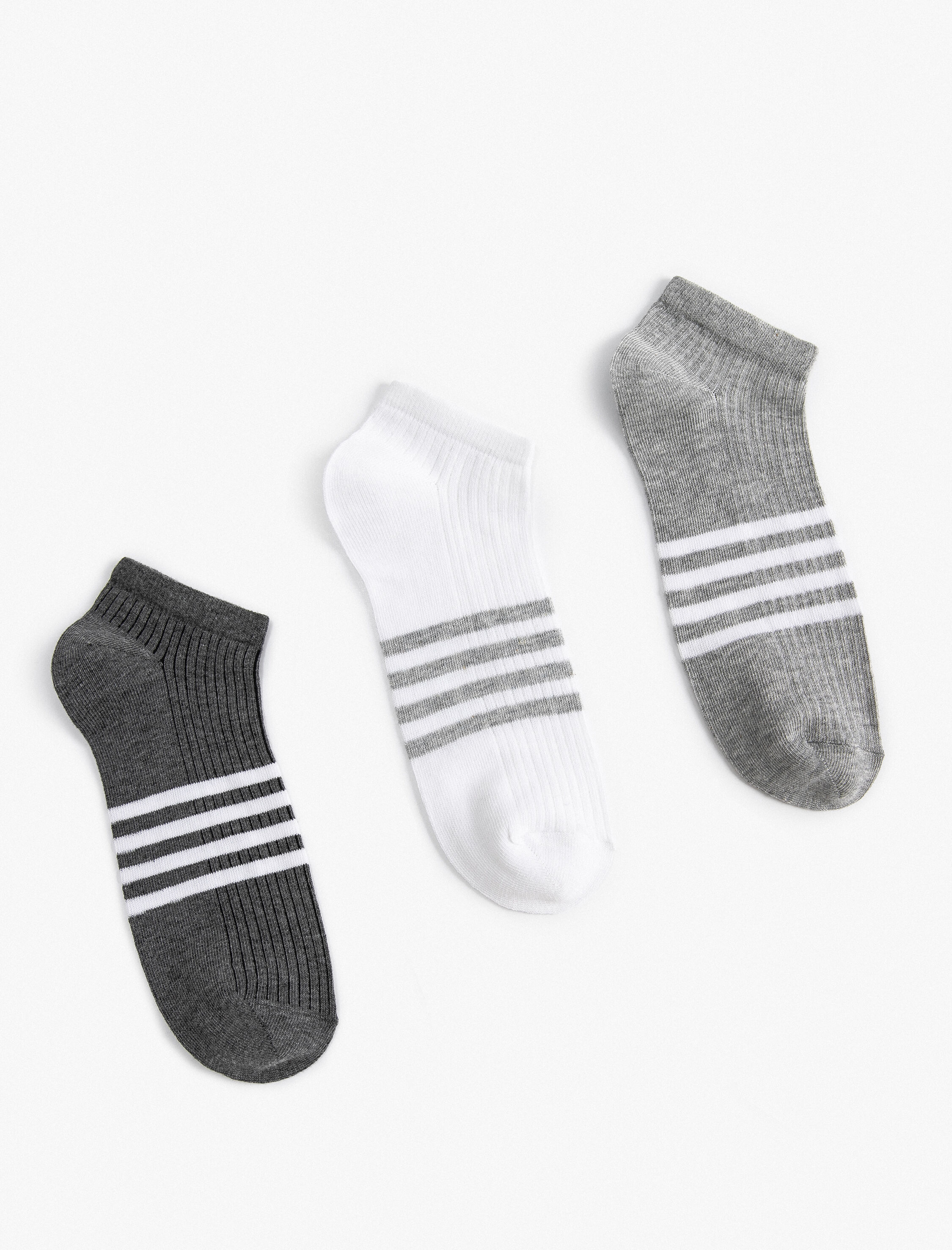  Erkek Çizgili 3'lü Patik Çorap Seti Çok Renkli