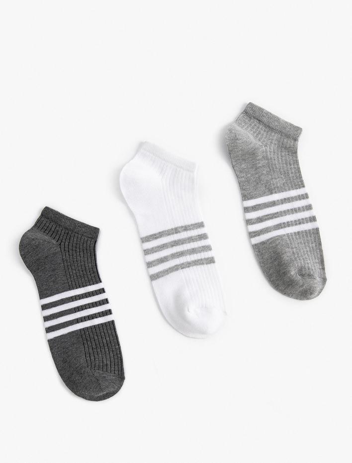 Erkek Çizgili 3'lü Patik Çorap Seti Çok Renkli