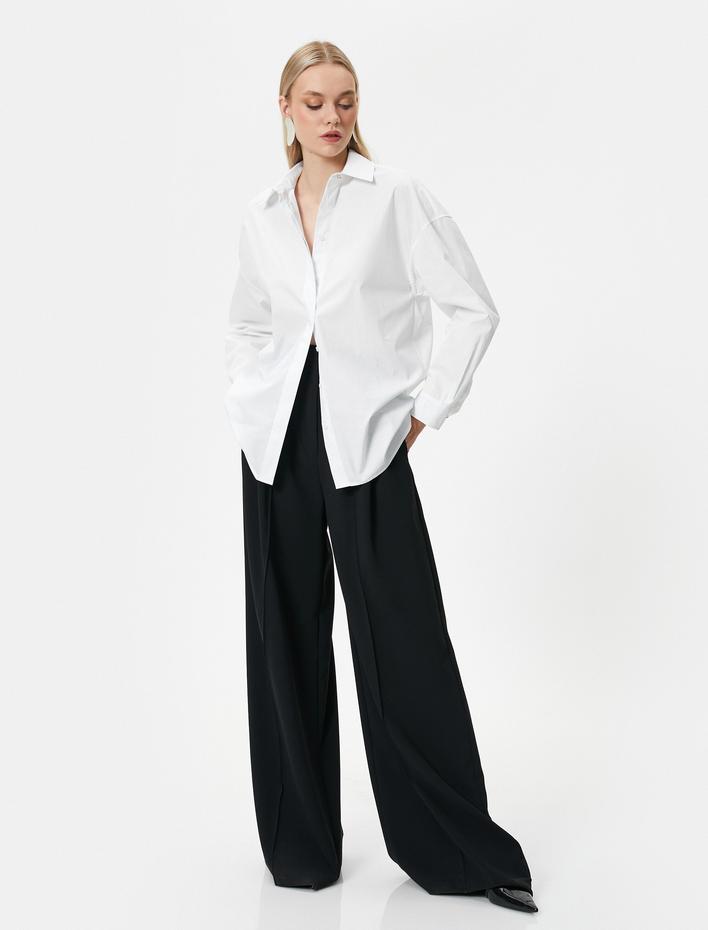  Oversize Poplin Gömlek Uzun Kollu Düğmeli Klasik Yaka Pamuklu