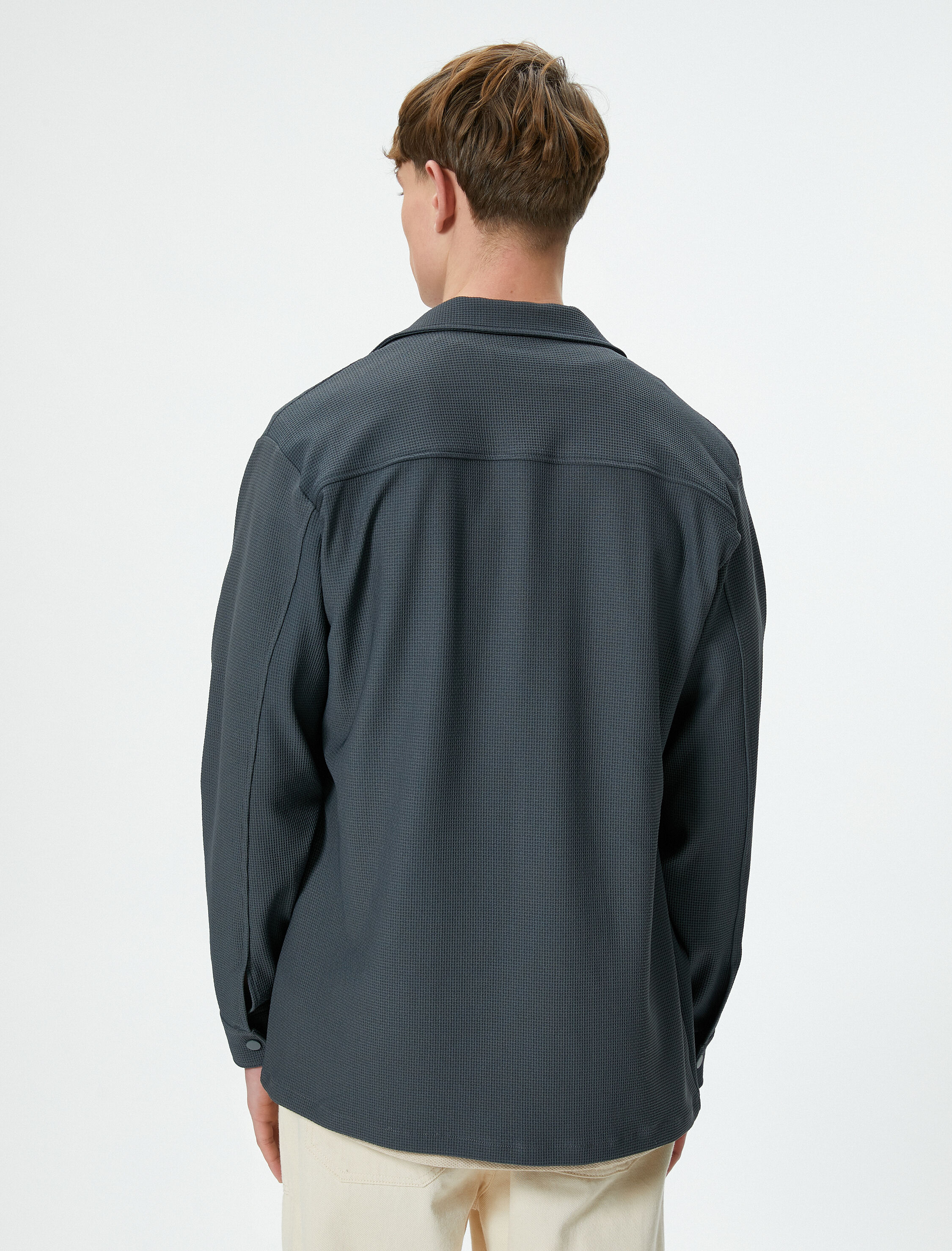   Kışlık Gömlek Cep Detaylı Çıtçıt Düğmeli Klasik Yaka Dokulu