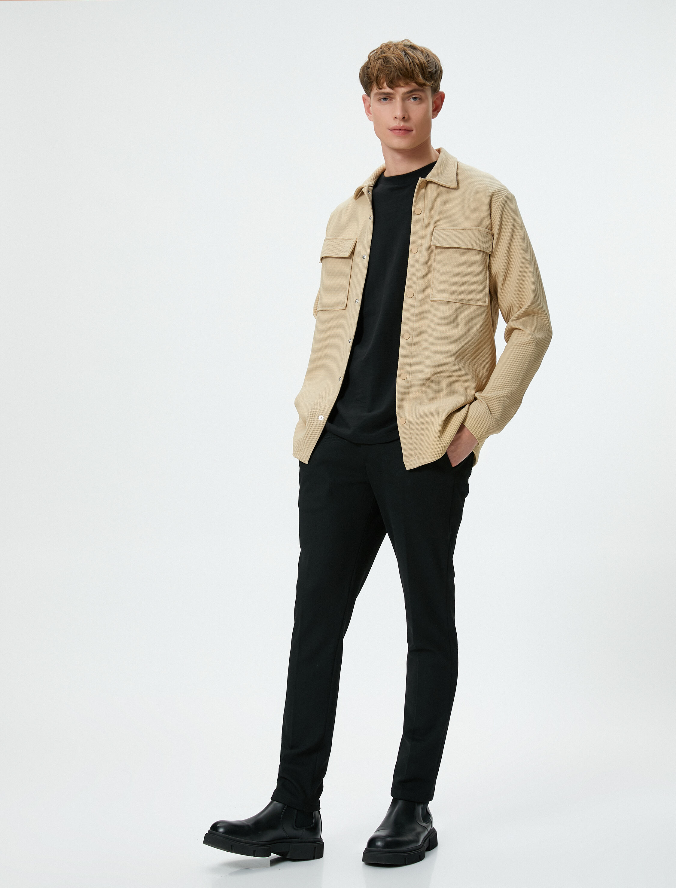   Kışlık Gömlek Cep Detaylı Çıtçıt Düğmeli Klasik Yaka Dokulu