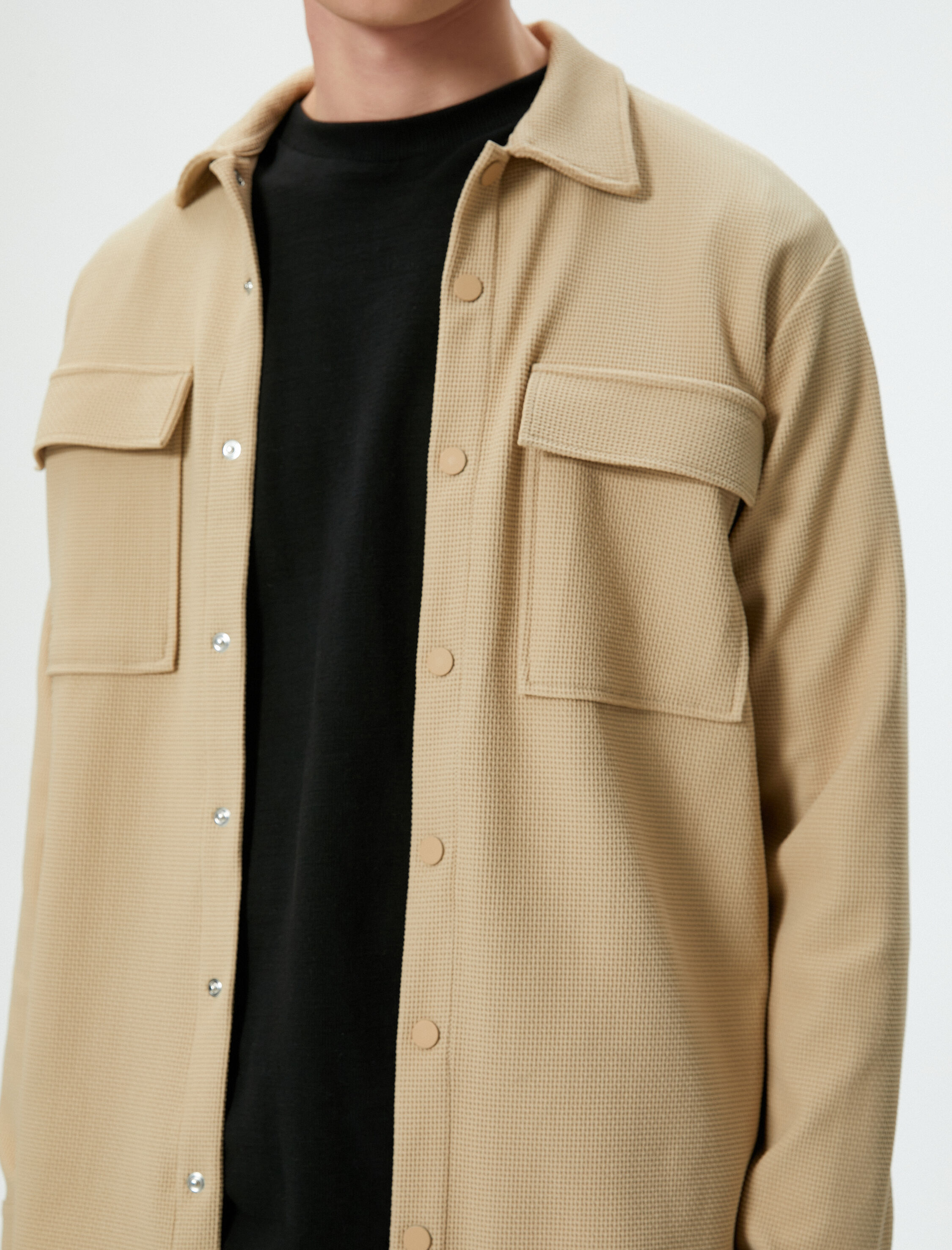   Kışlık Gömlek Cep Detaylı Çıtçıt Düğmeli Klasik Yaka Dokulu