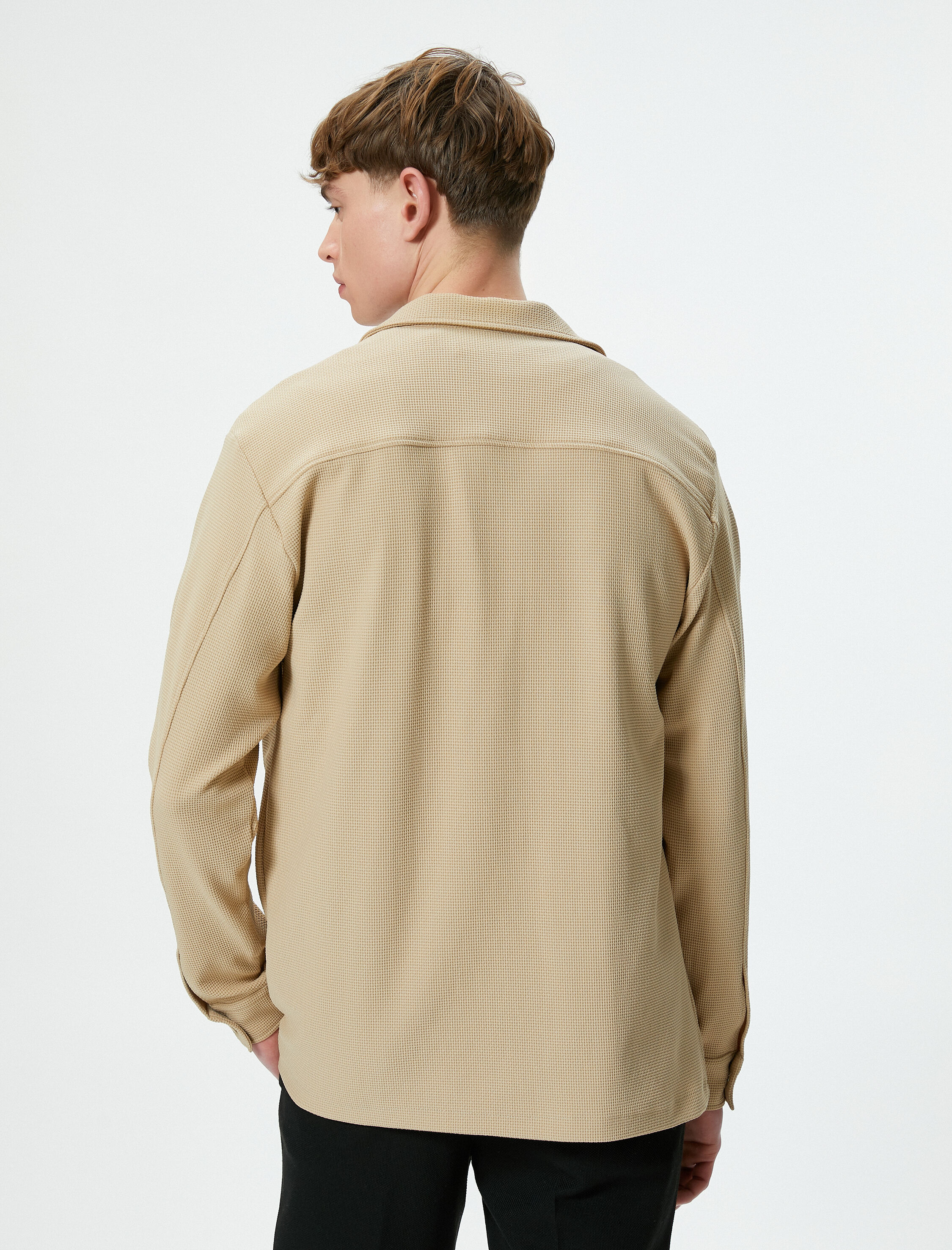   Kışlık Gömlek Cep Detaylı Çıtçıt Düğmeli Klasik Yaka Dokulu