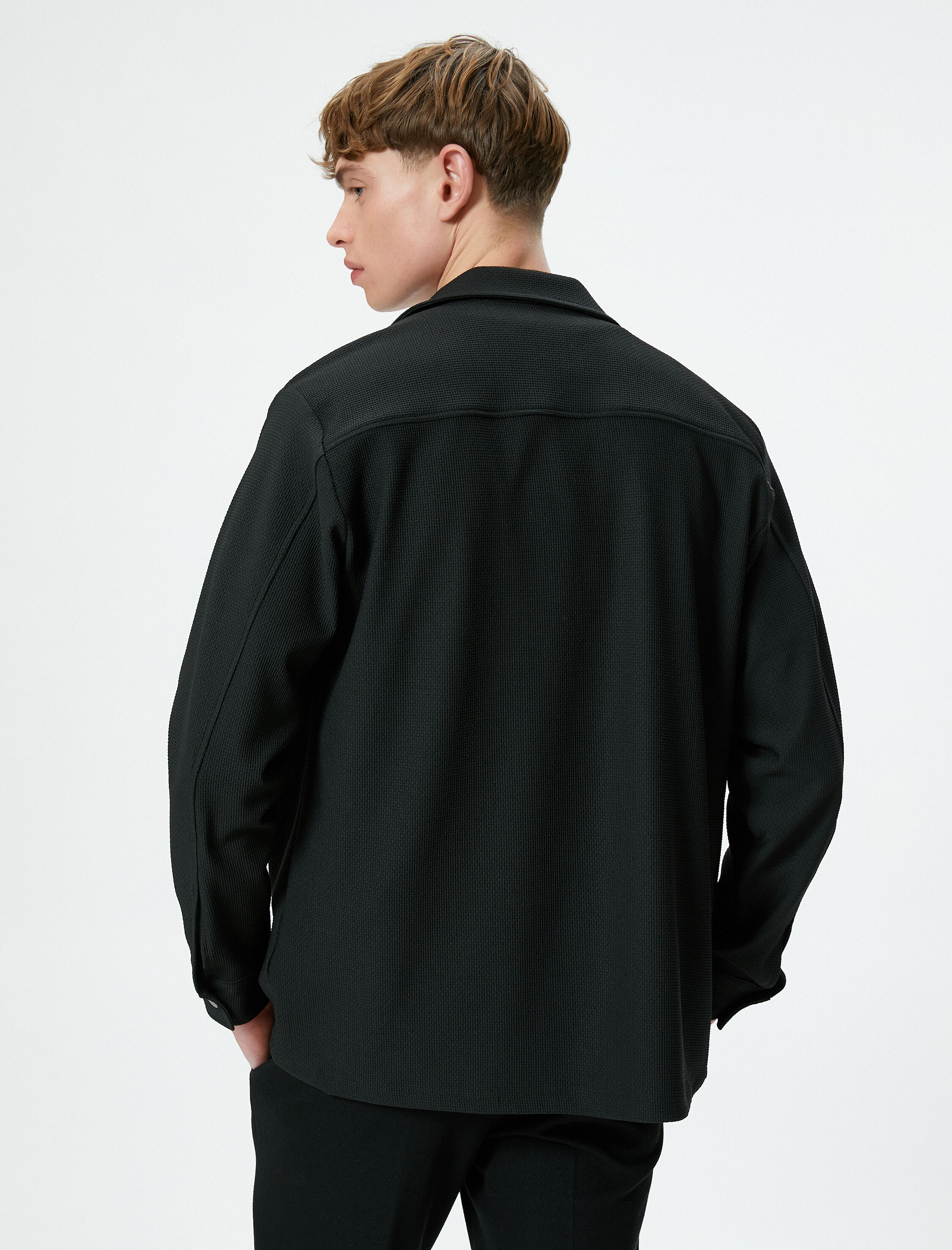   Kışlık Gömlek Cep Detaylı Çıtçıt Düğmeli Klasik Yaka Dokulu