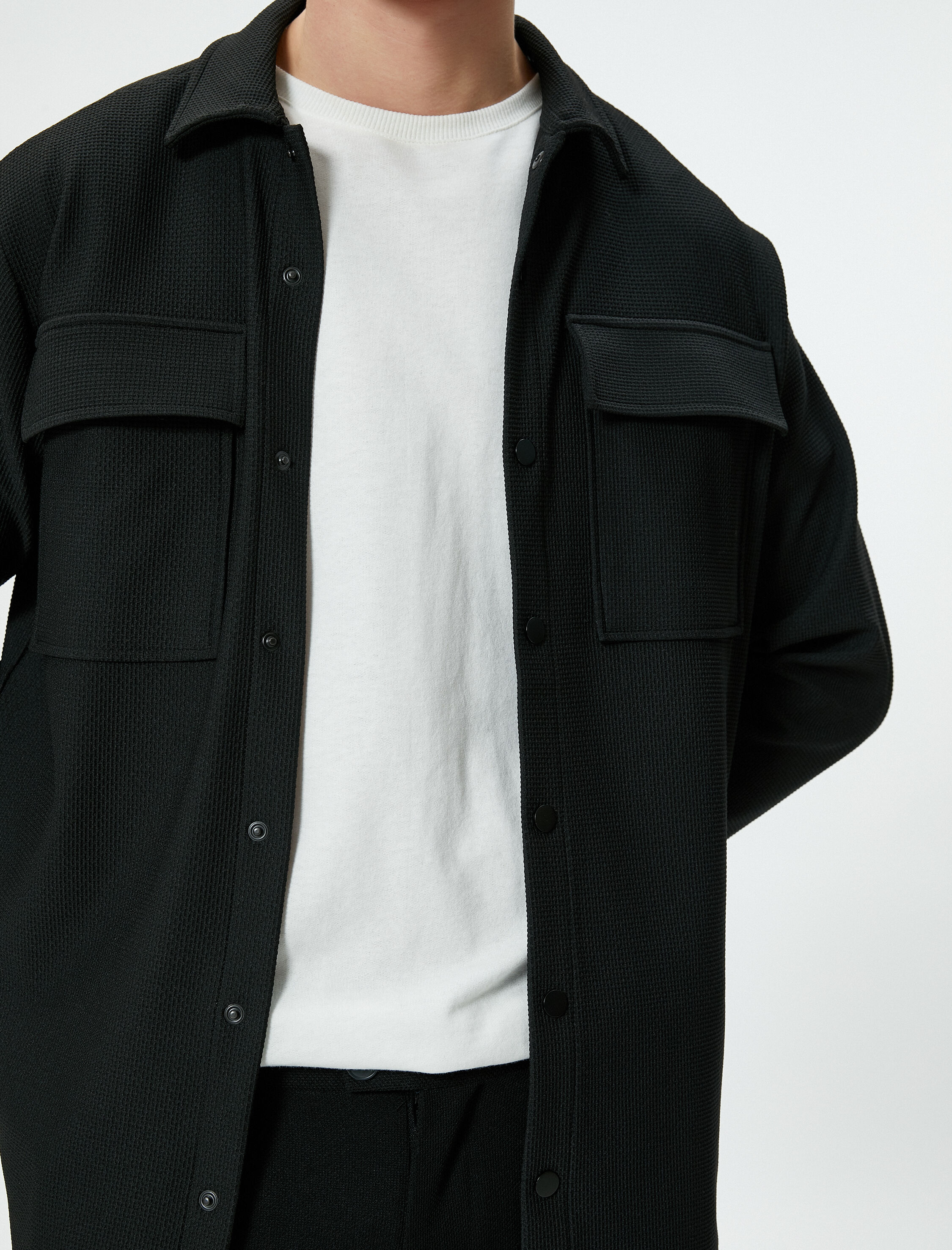   Kışlık Gömlek Cep Detaylı Çıtçıt Düğmeli Klasik Yaka Dokulu