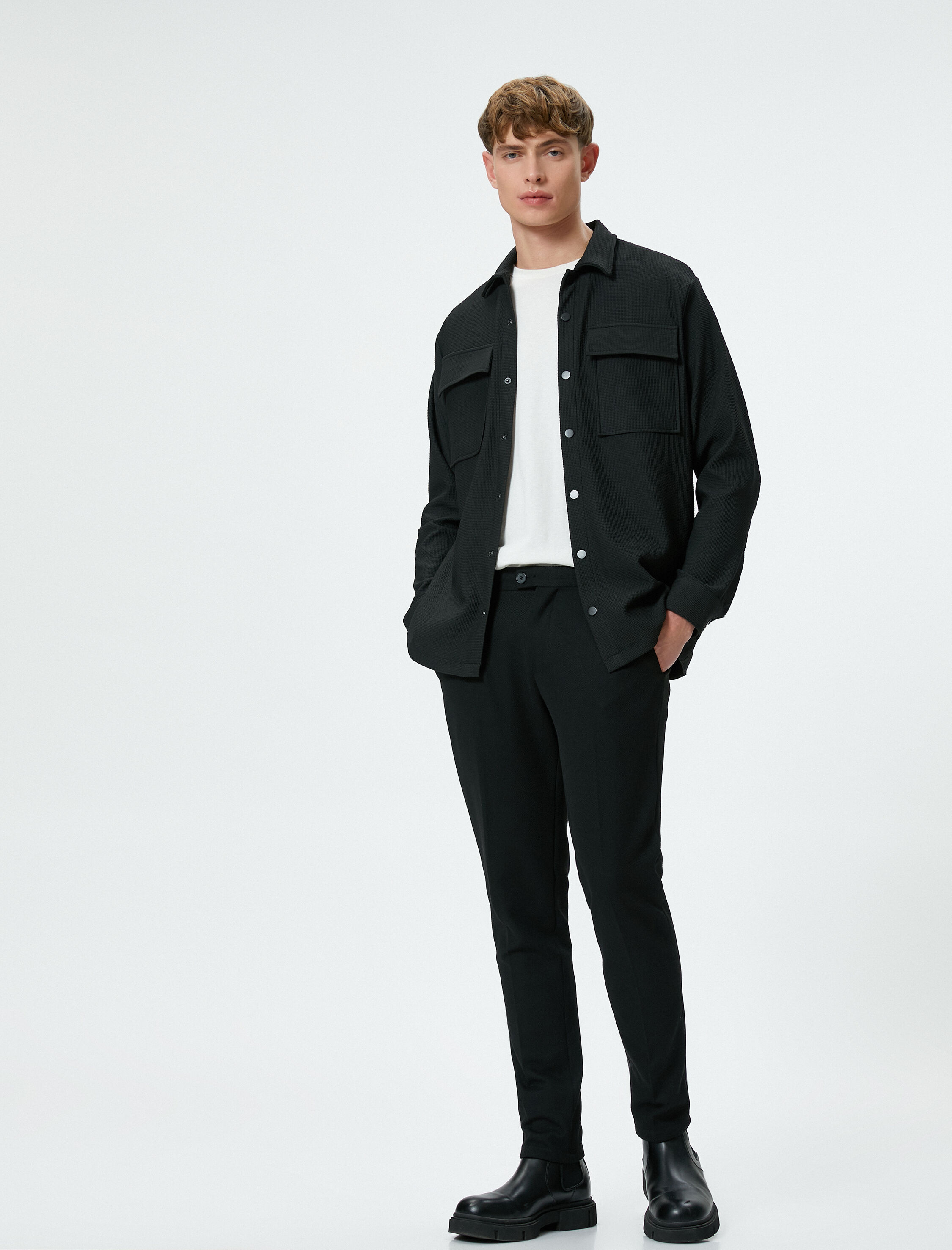   Kışlık Gömlek Cep Detaylı Çıtçıt Düğmeli Klasik Yaka Dokulu