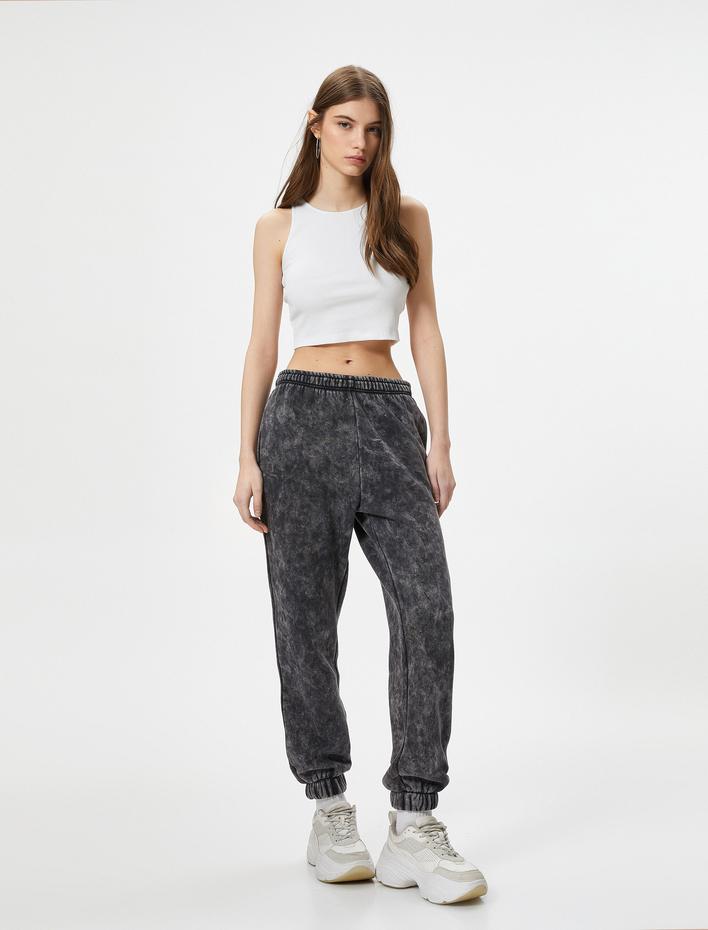  Jogger Eşofman Altı Soluk Efektli Batik Desenli Cepli Şardonlu Rahat Kalıp