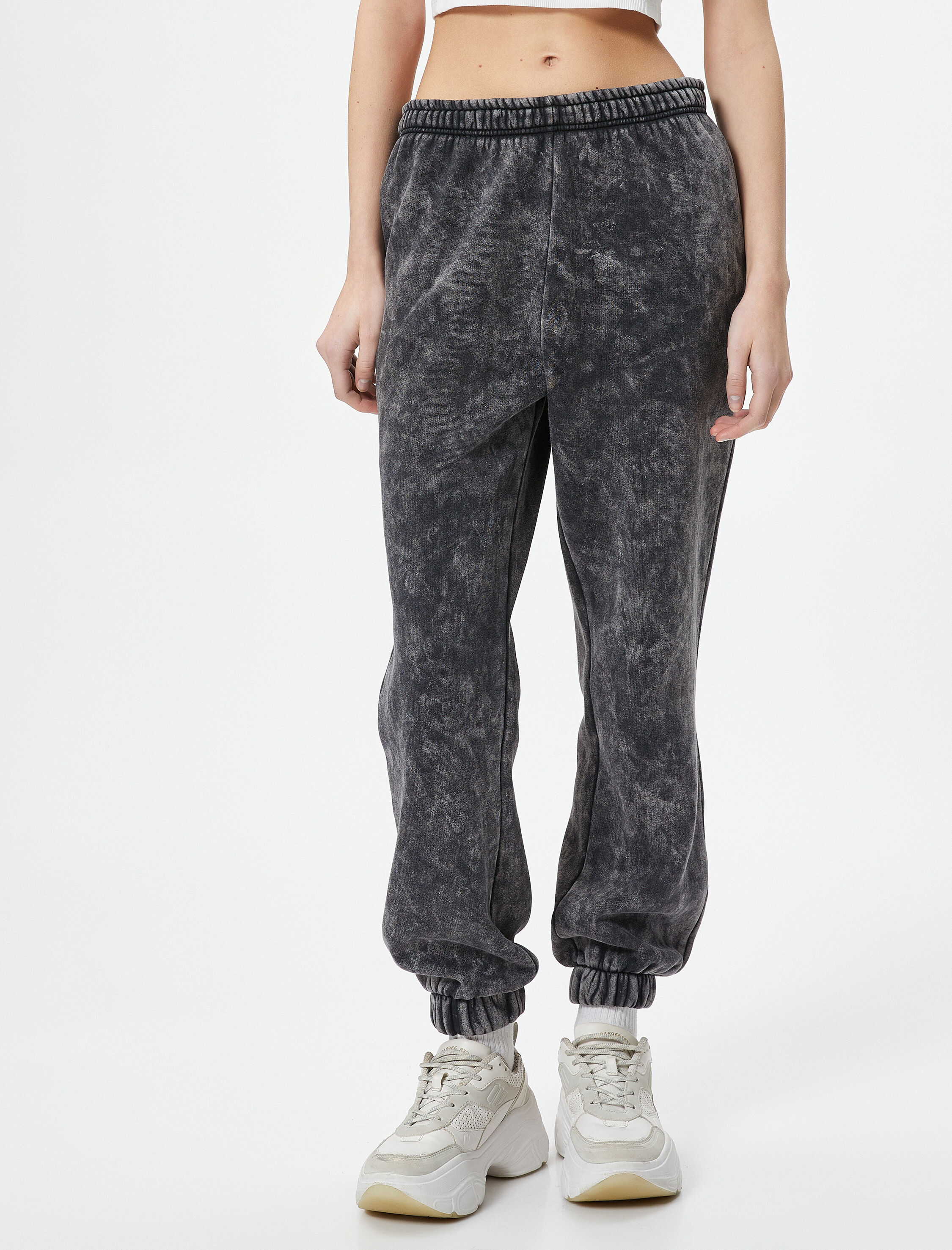   Jogger Eşofman Altı Soluk Efektli Batik Desenli Cepli Şardonlu Rahat Kalıp