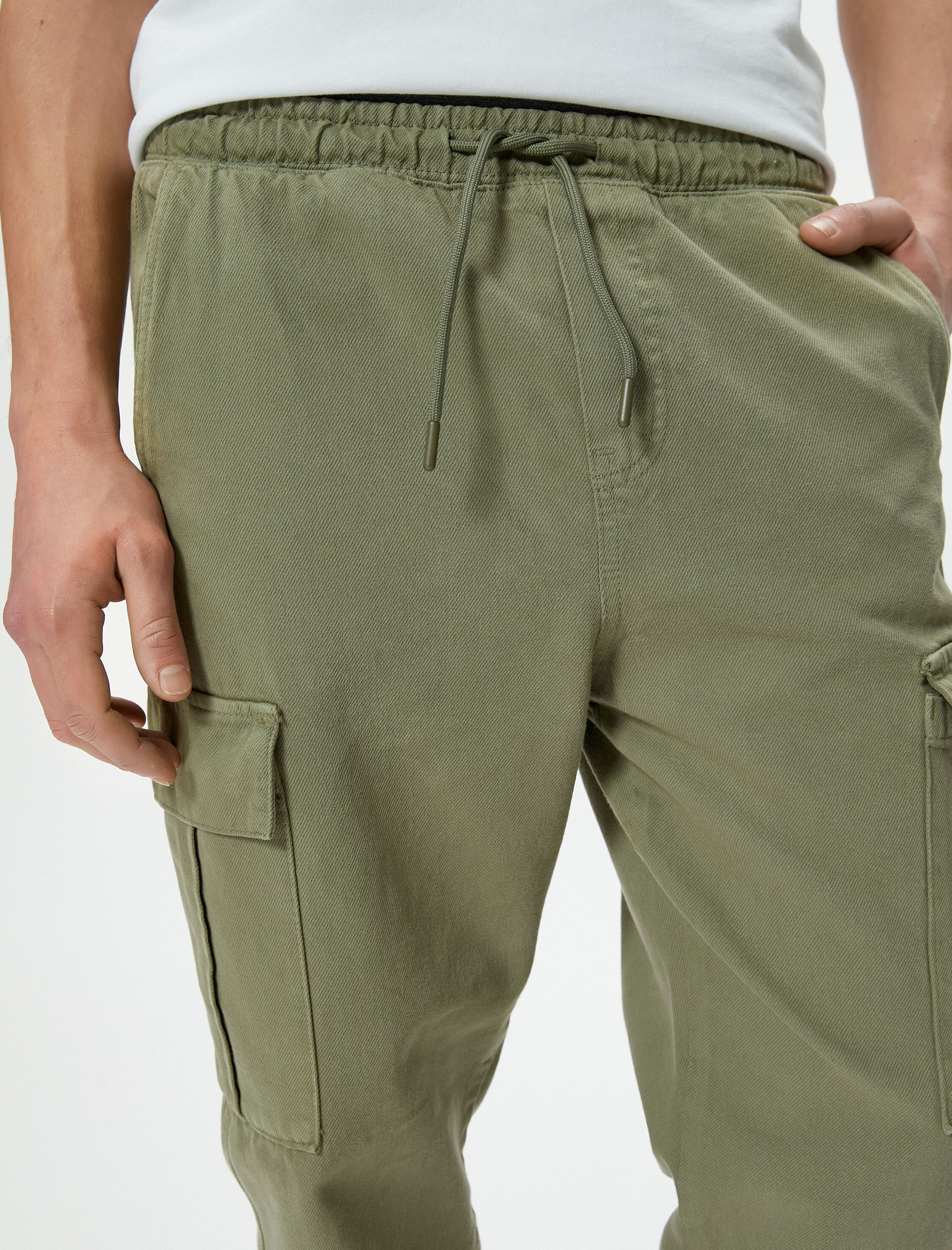 Yıkamalı Pantolon Kargo Cepli Jogger Rahat Kesim Beli Bağcıklı
