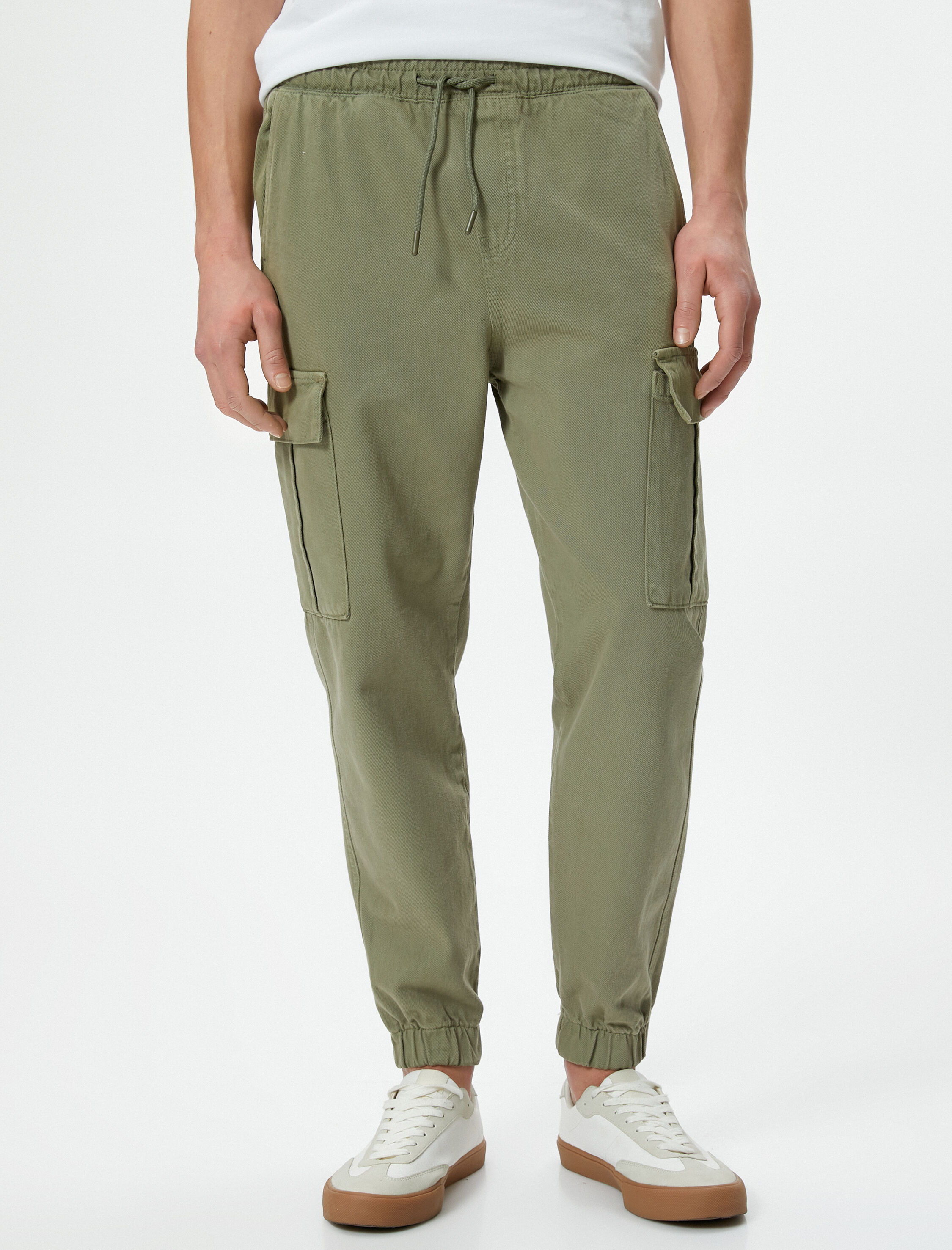 Yıkamalı Pantolon Kargo Cepli Jogger Rahat Kesim Beli Bağcıklı