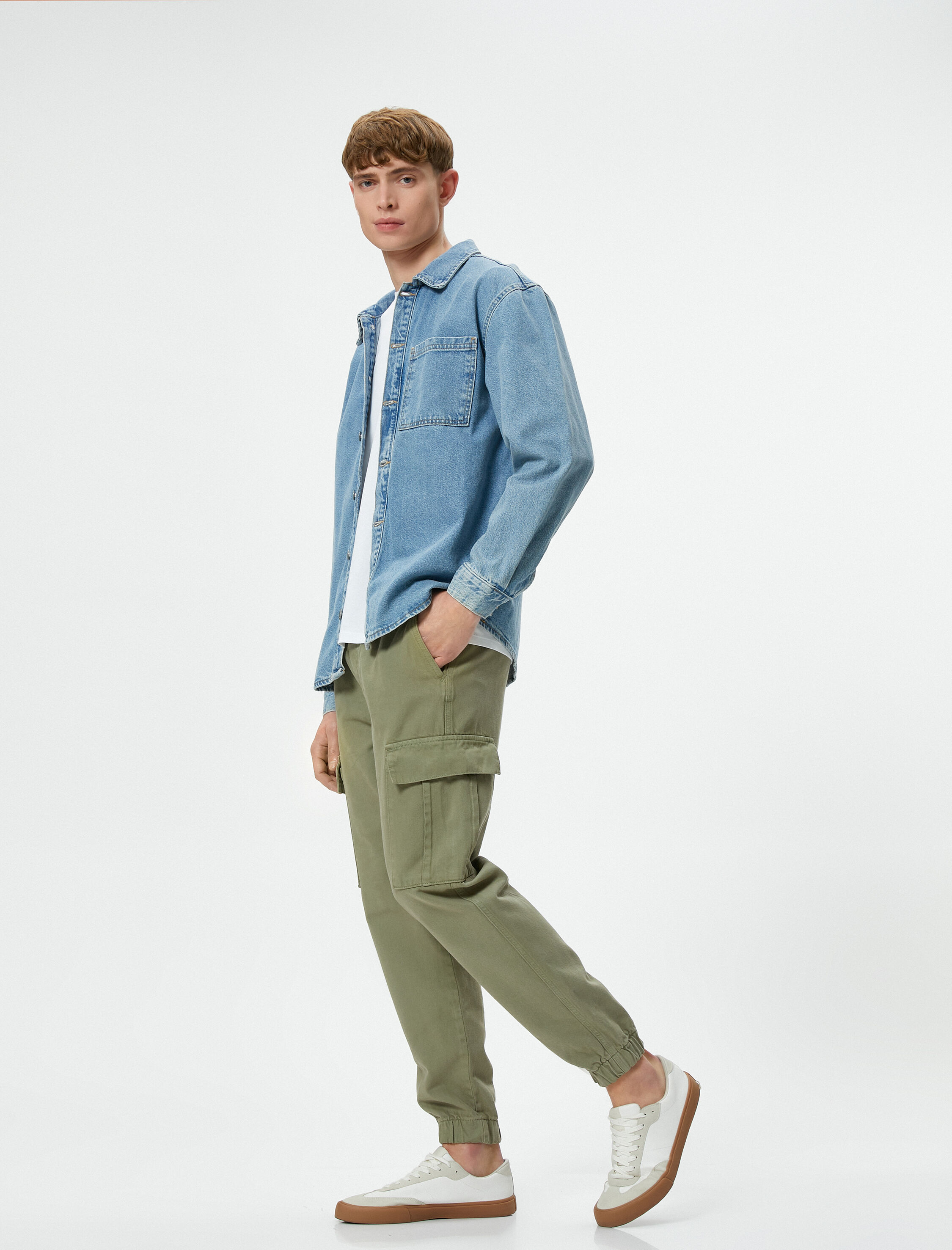 Yıkamalı Pantolon Kargo Cepli Jogger Rahat Kesim Beli Bağcıklı