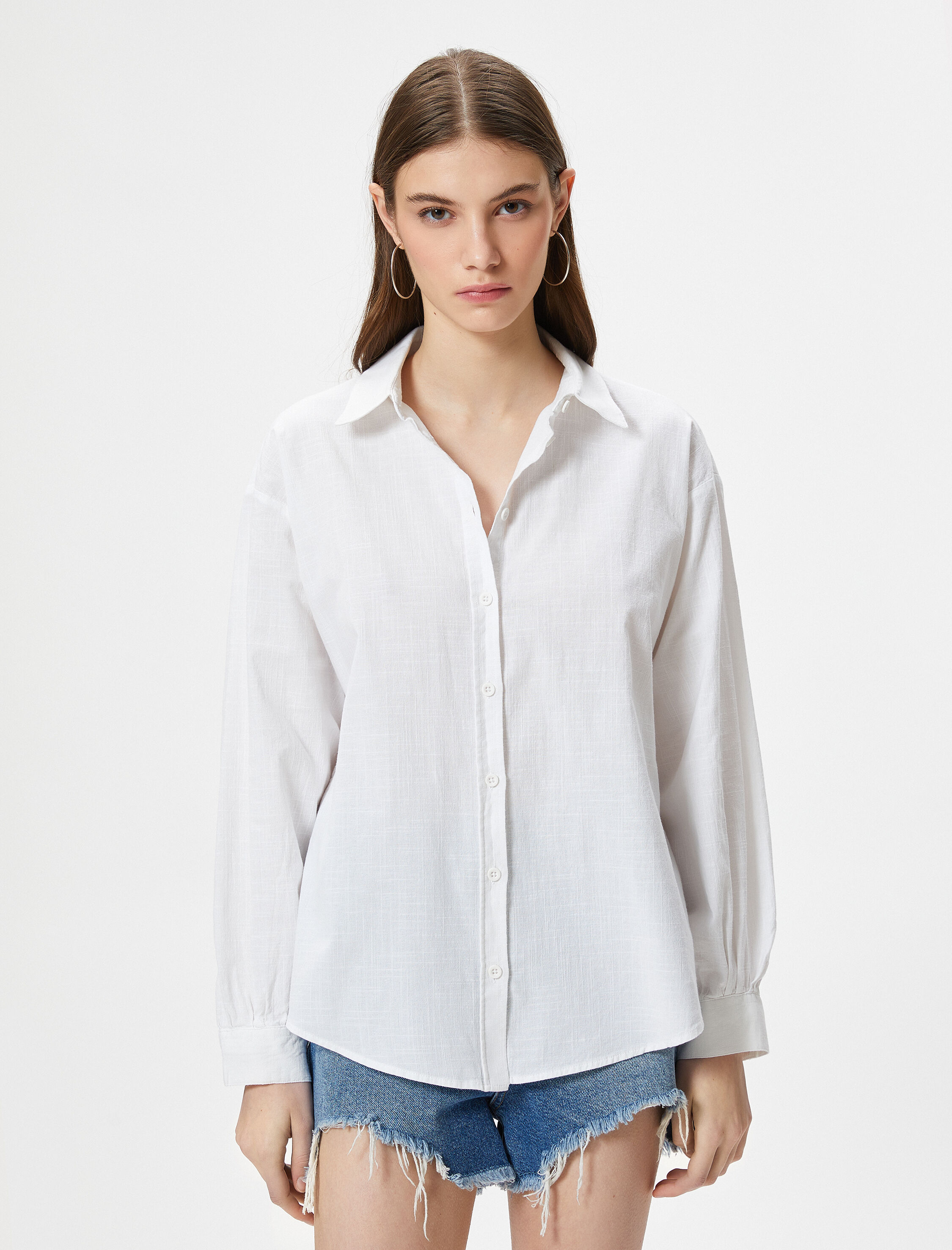   Oversize Gömlek Uzun Kollu Klasik Yaka Pamuklu