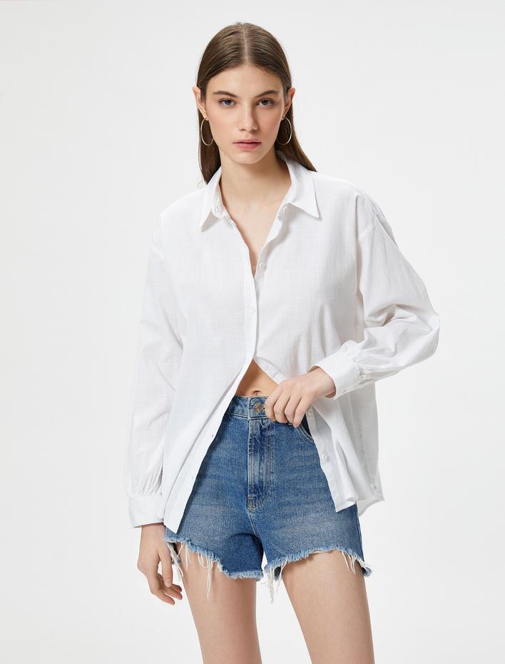  Oversize Gömlek Uzun Kollu Klasik Yaka Pamuklu