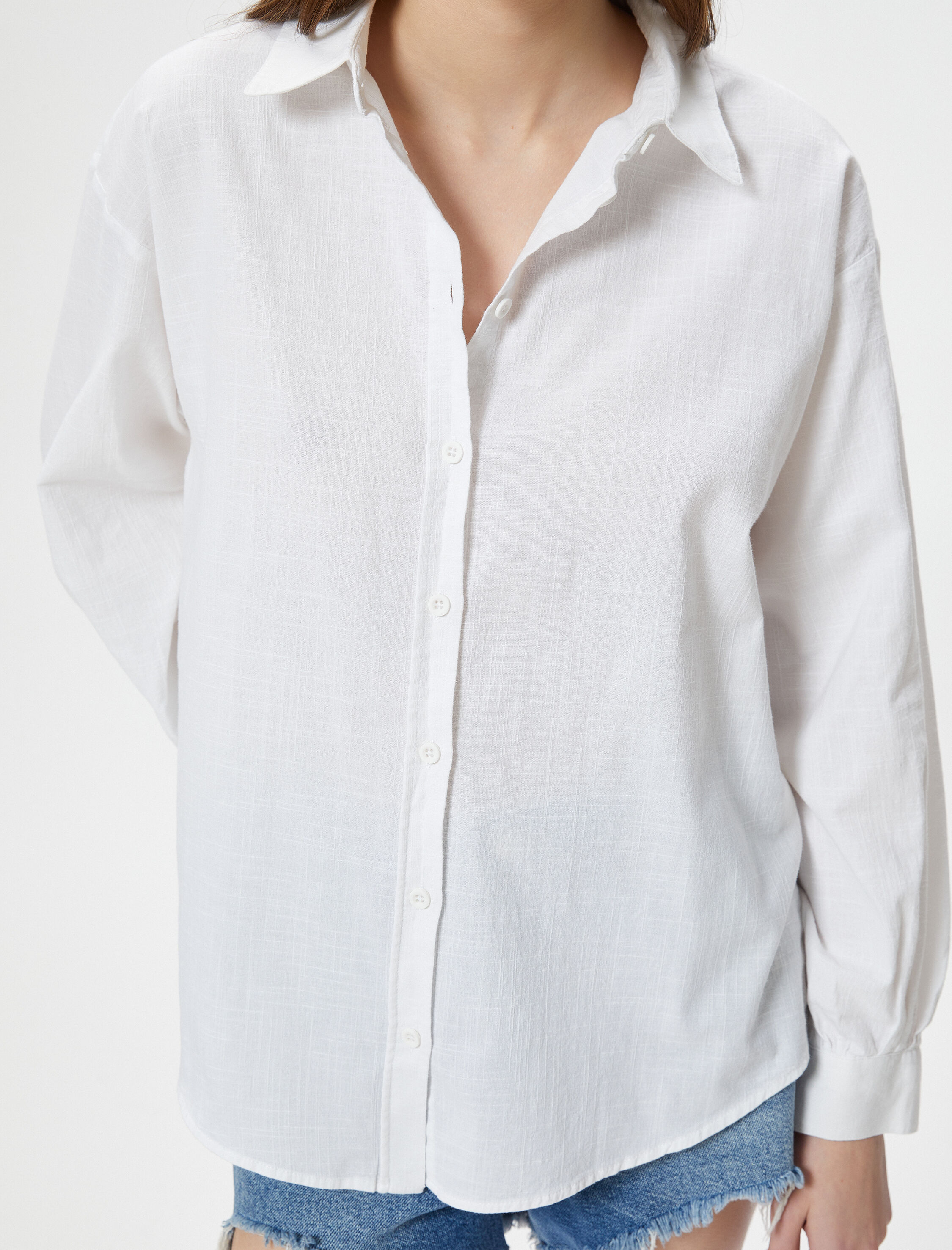   Oversize Gömlek Uzun Kollu Klasik Yaka Pamuklu