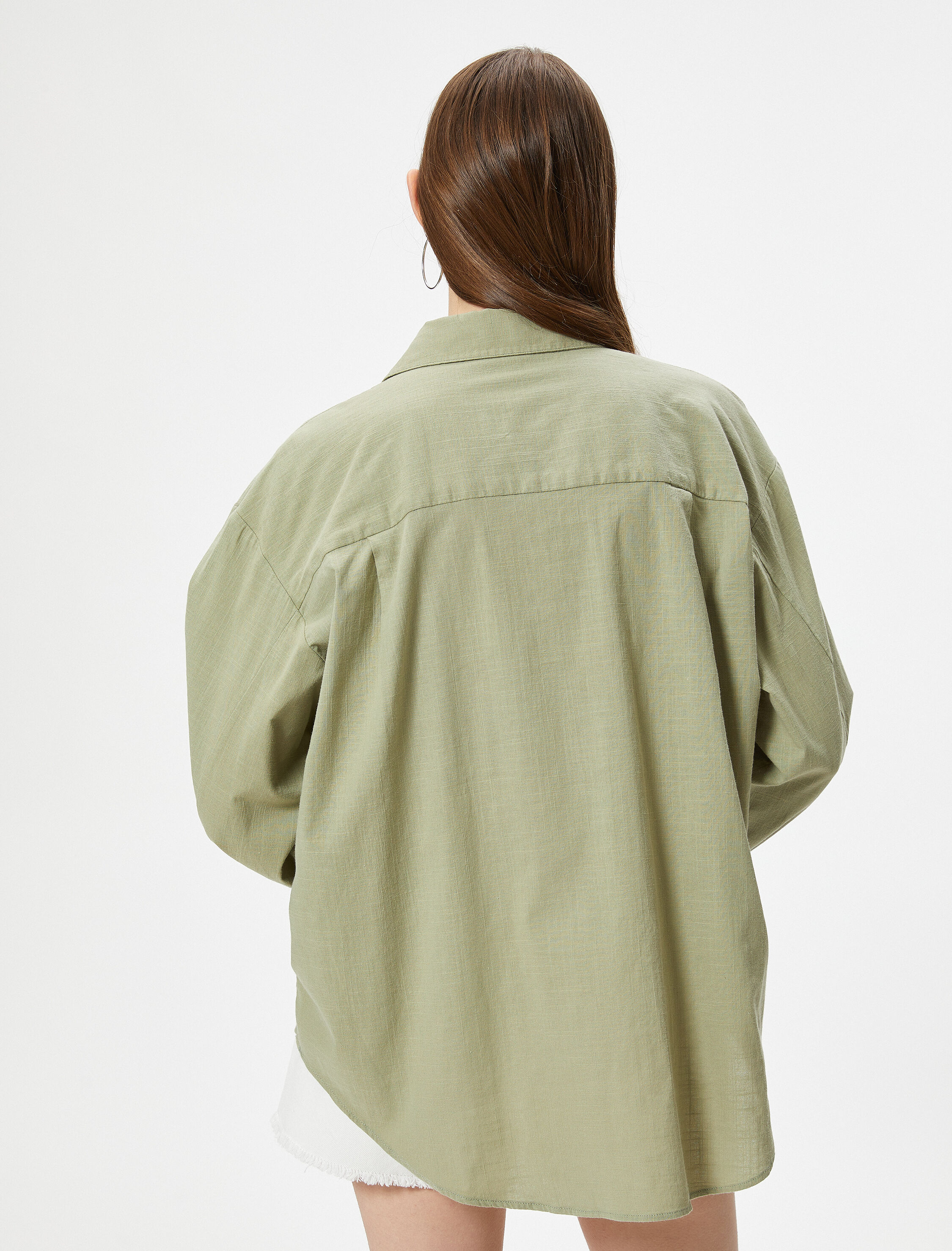   Oversize Gömlek Uzun Kollu Klasik Yaka Pamuklu